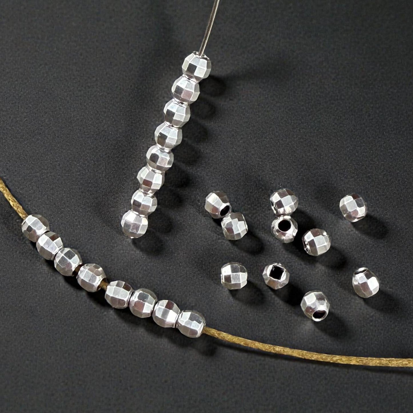 Faceted 4mm Round Bead, Antiqued Silver Plated Brass (PF/792-40-77) * Qty. 20