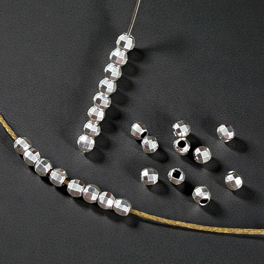 Faceted 4mm Round Bead, Antiqued Silver Plated Brass (PF/792-40-77) * Qty. 20