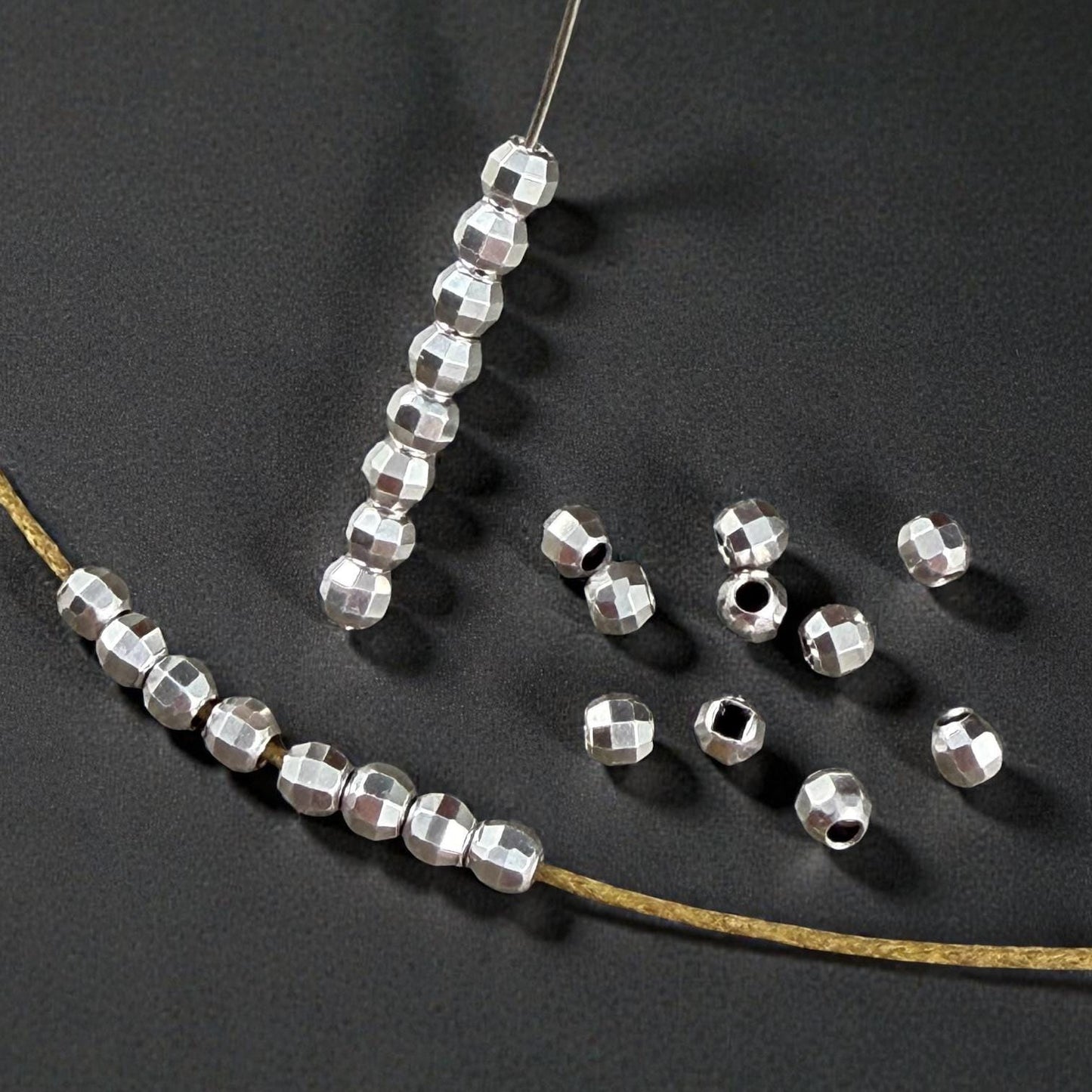 Faceted 4mm Round Bead, Antiqued Silver Plated Brass (PF/792-40-77) * Qty. 20
