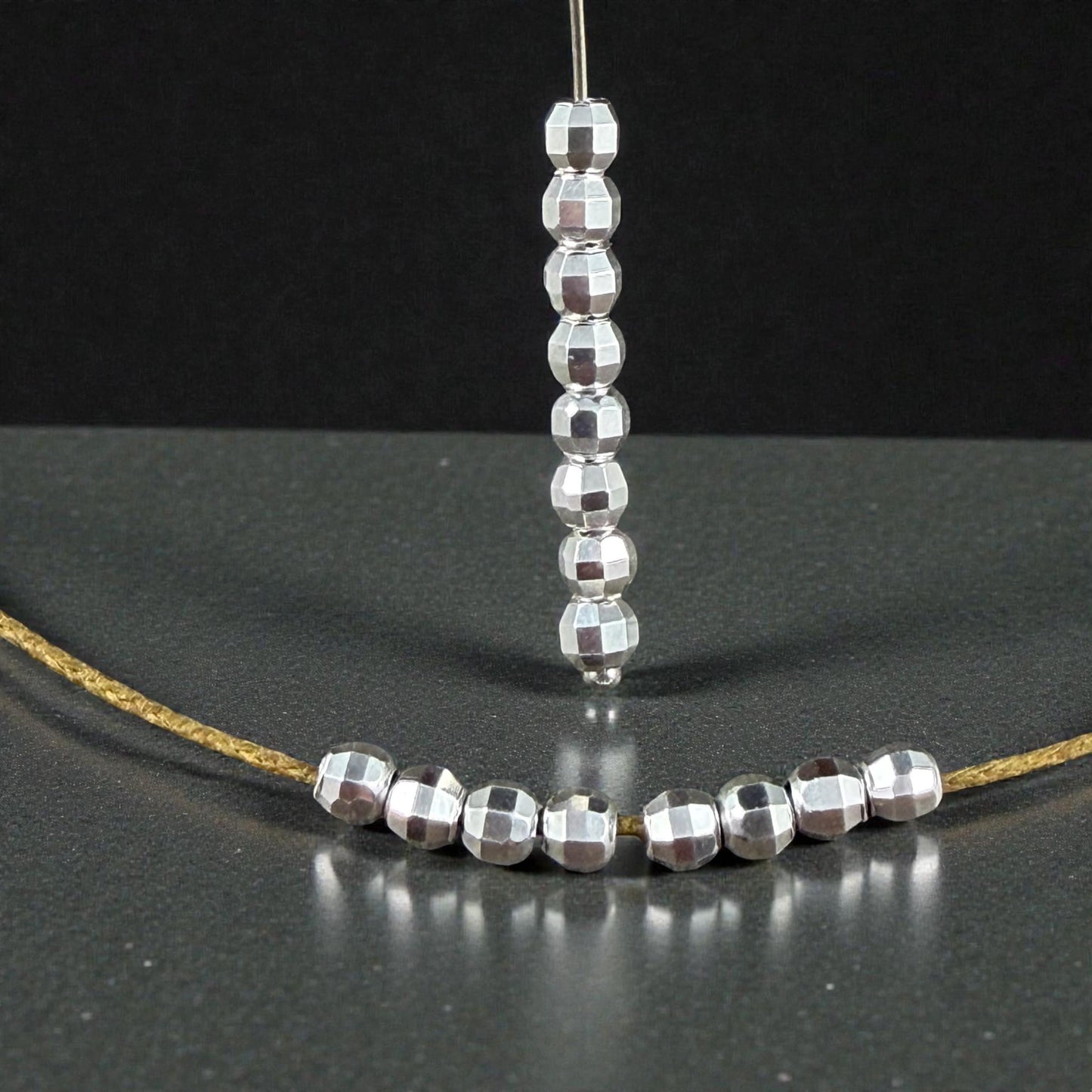 Faceted 4mm Round Bead, Antiqued Silver Plated Brass (PF/792-40-77) * Qty. 20