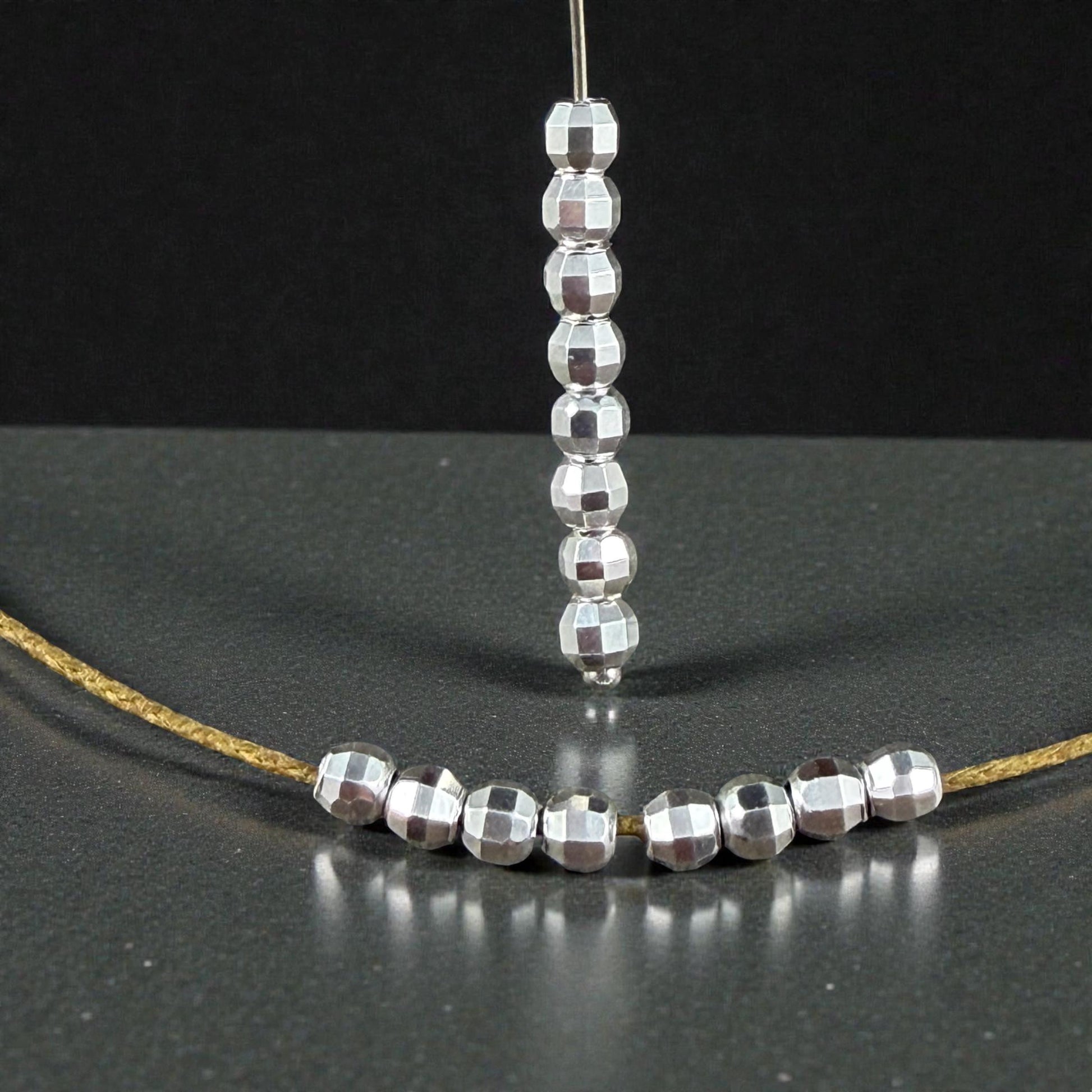 Faceted 4mm Round Bead, Antiqued Silver Plated Brass (PF/792-40-77) * Qty. 20