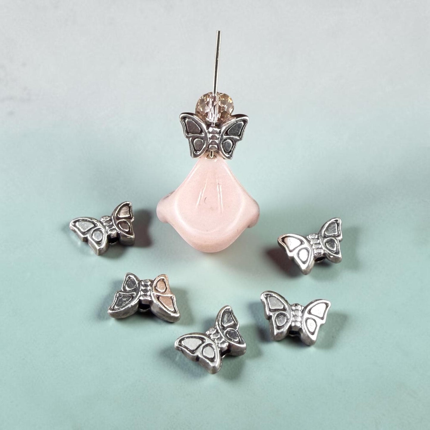 Butterfly Beads, 8x6mm Double-sided, Silver Plated (PF/12052-77) * Qty. 4
