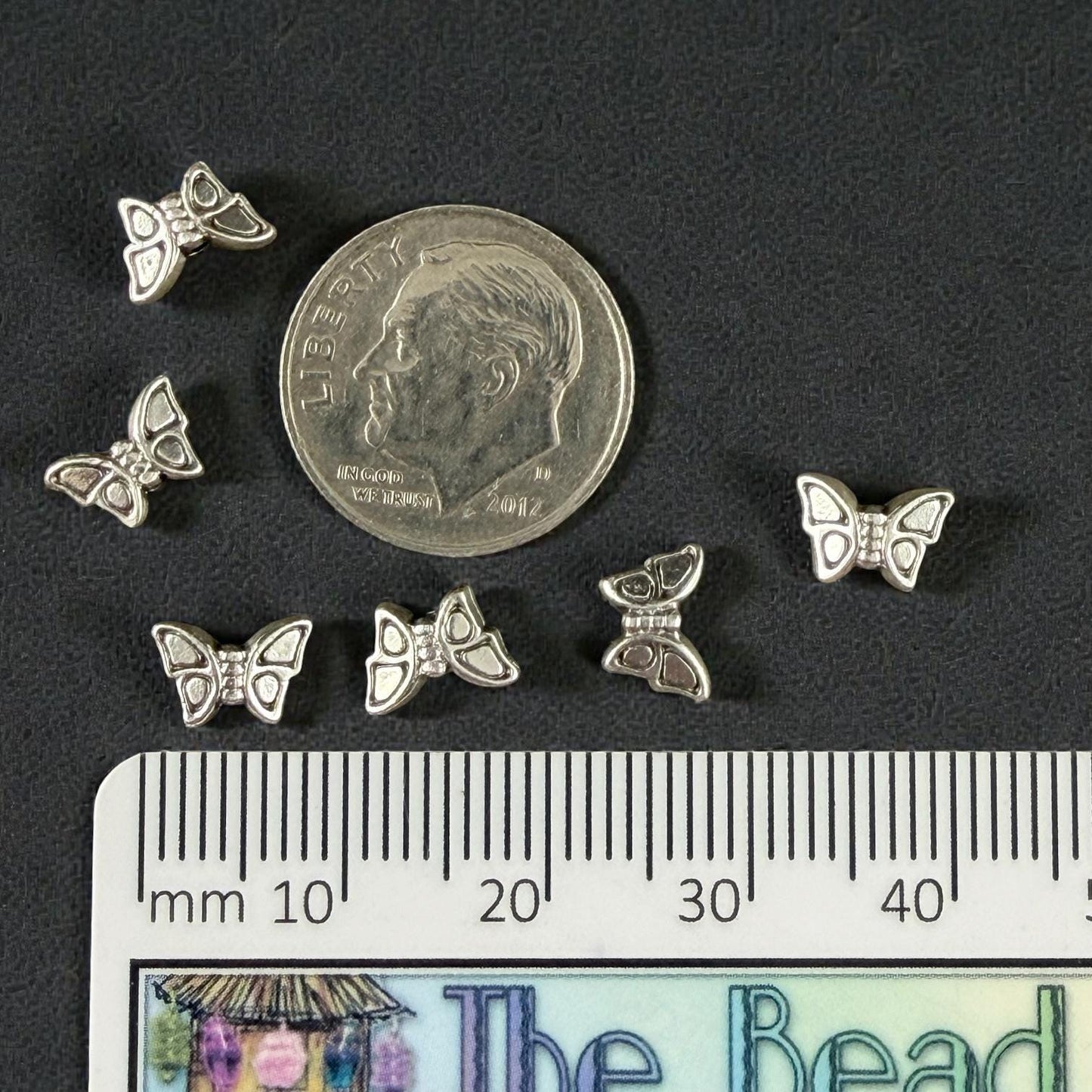 Butterfly Beads, 8x6mm Double-sided, Silver Plated (PF/12052-77) * Qty. 4