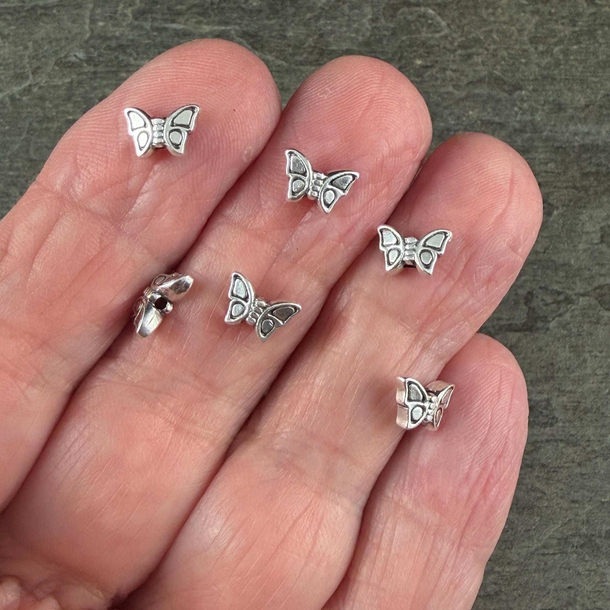 Butterfly Beads, 8x6mm Double-sided, Silver Plated (PF/12052-77) * Qty. 4