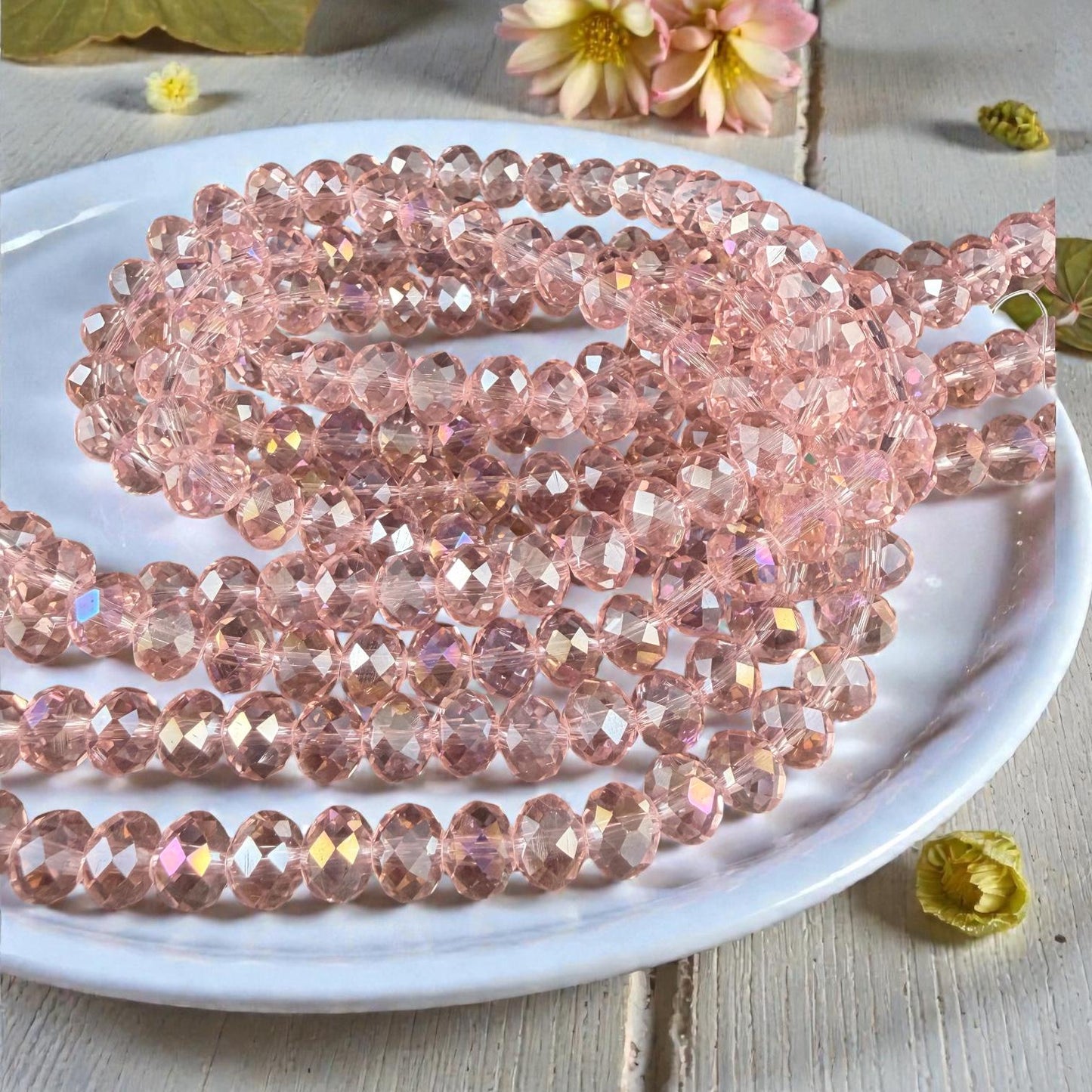 8x6mm Faceted Glass Rondelle, Vintage Rose, Pink with AB Finish (VintRoseAB-8) * 36 Beads