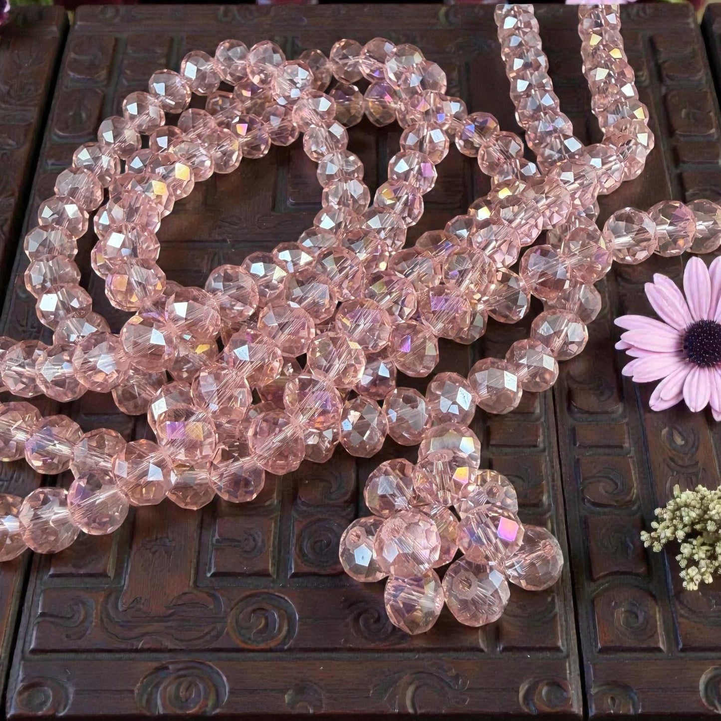 8x6mm Faceted Glass Rondelle, Vintage Rose, Pink with AB Finish (VintRoseAB-8) * 36 Beads