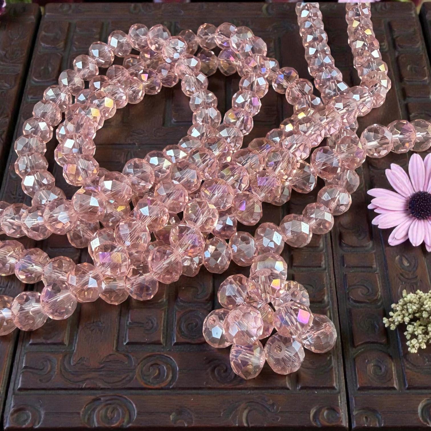 8x6mm Faceted Glass Rondelle, Vintage Rose, Pink with AB Finish (VintRoseAB-8) * 36 Beads