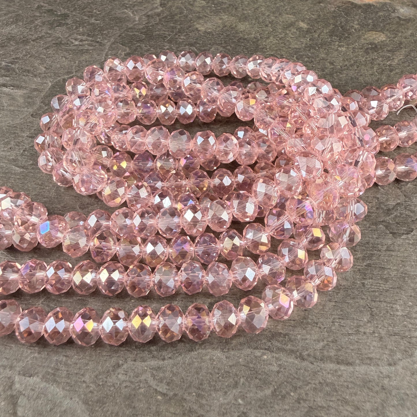 8x6mm Faceted Glass Rondelle, Vintage Rose, Pink with AB Finish (VintRoseAB-8) * 36 Beads