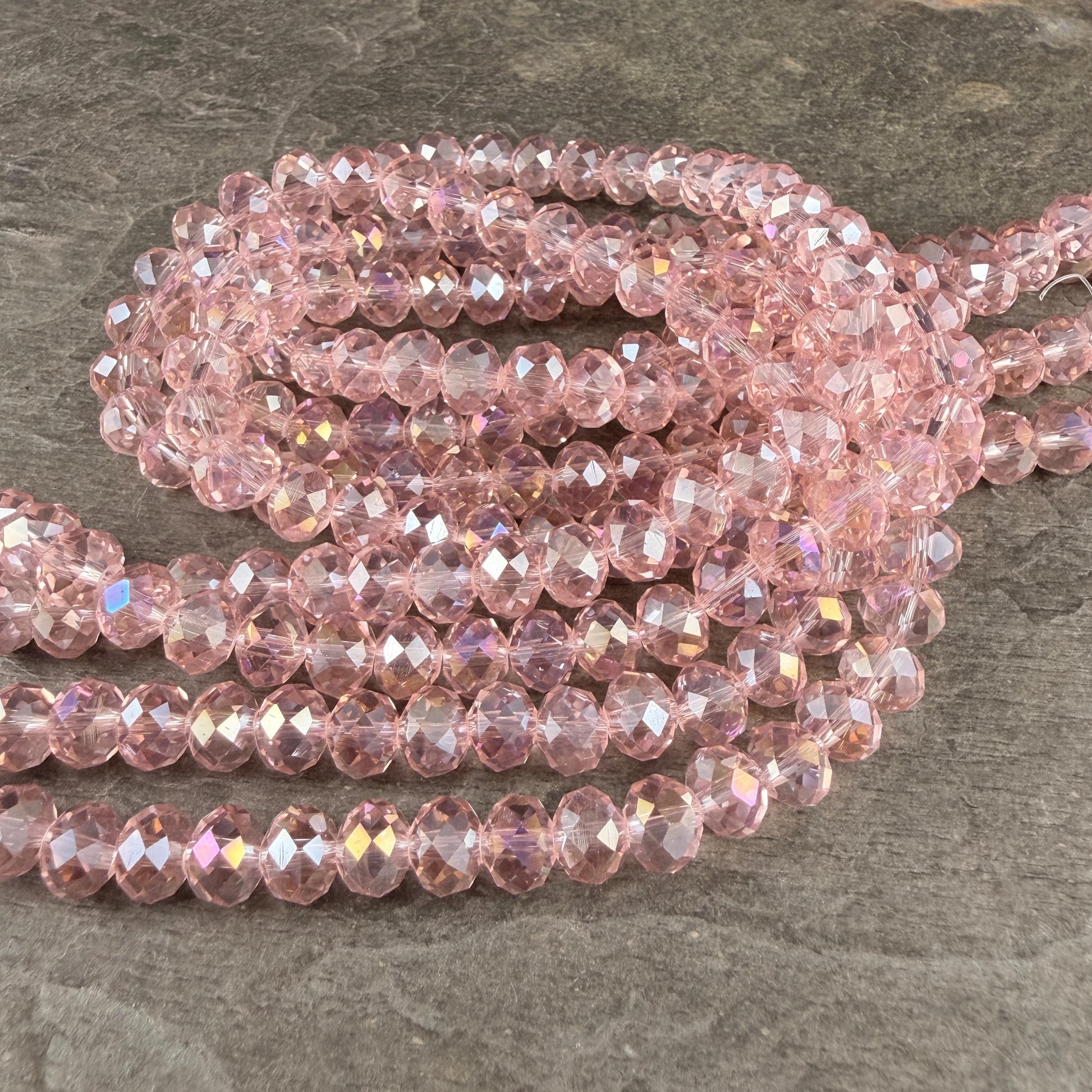 8x6mm Faceted Glass Rondelle, Vintage Rose, Pink with AB Finish (VintRoseAB-8) * 36 Beads