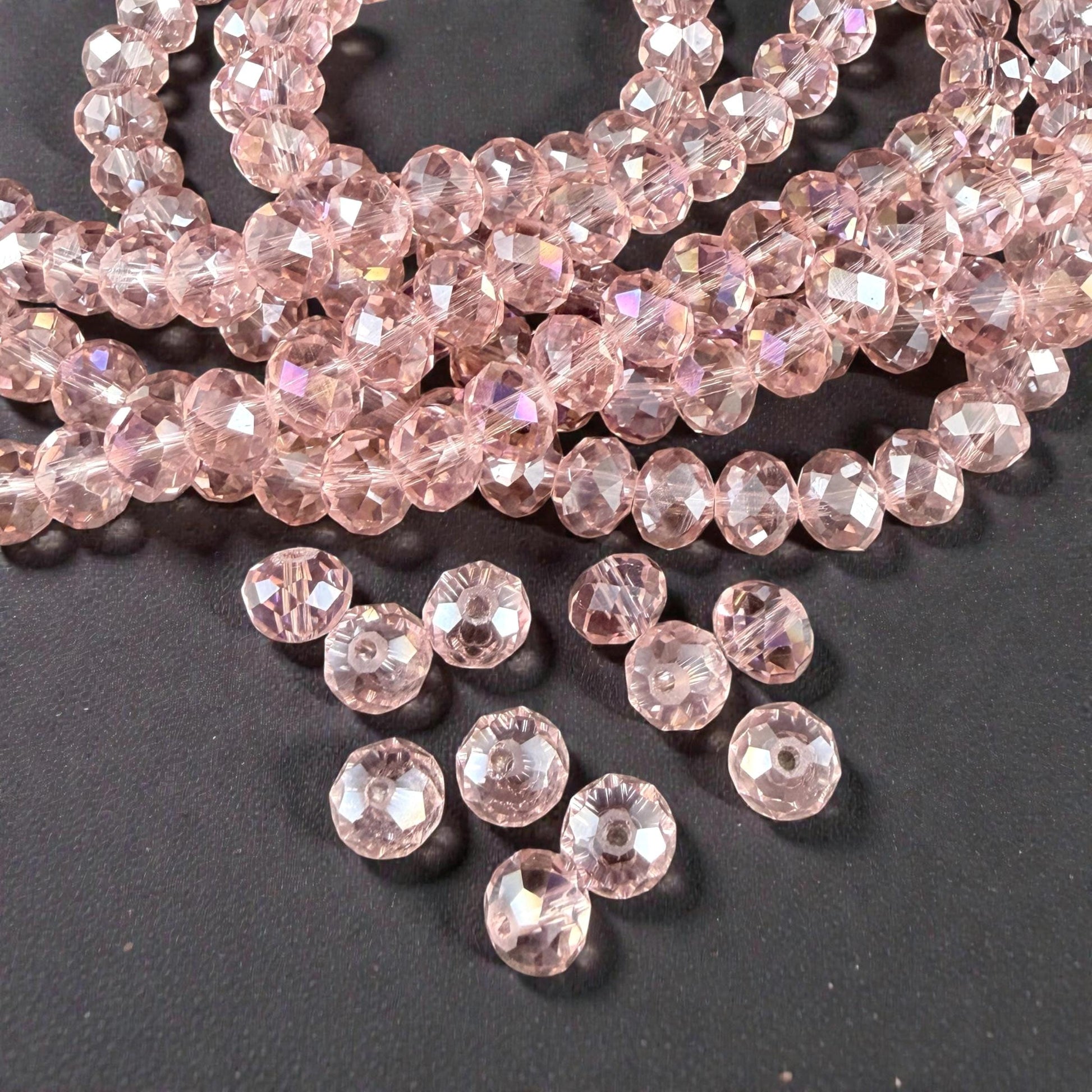 8x6mm Faceted Glass Rondelle, Vintage Rose, Pink with AB Finish (VintRoseAB-8) * 36 Beads