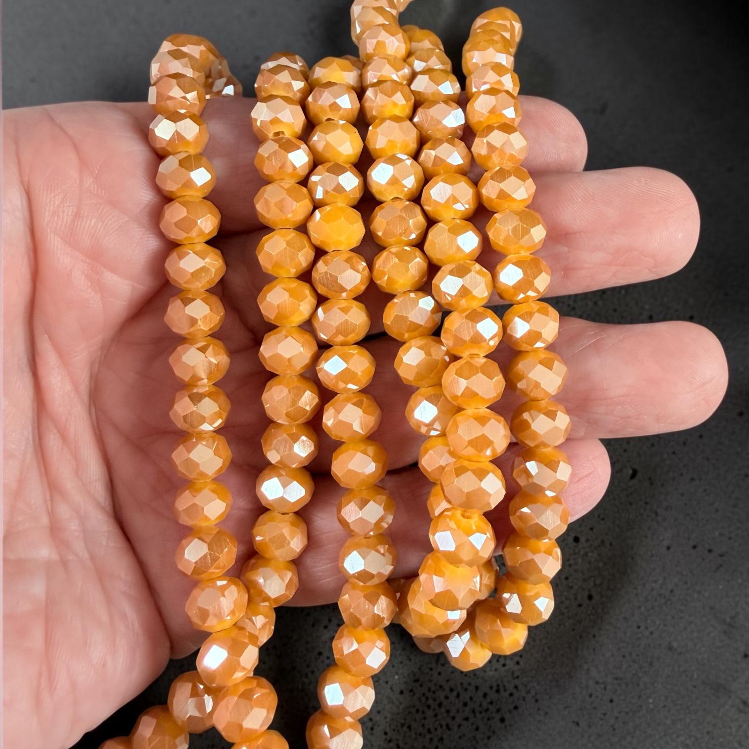 8x6mm Faceted Glass Rondelle, Marigold Yellow with AB Finish (MarigoldAB-8) * 36 Beads