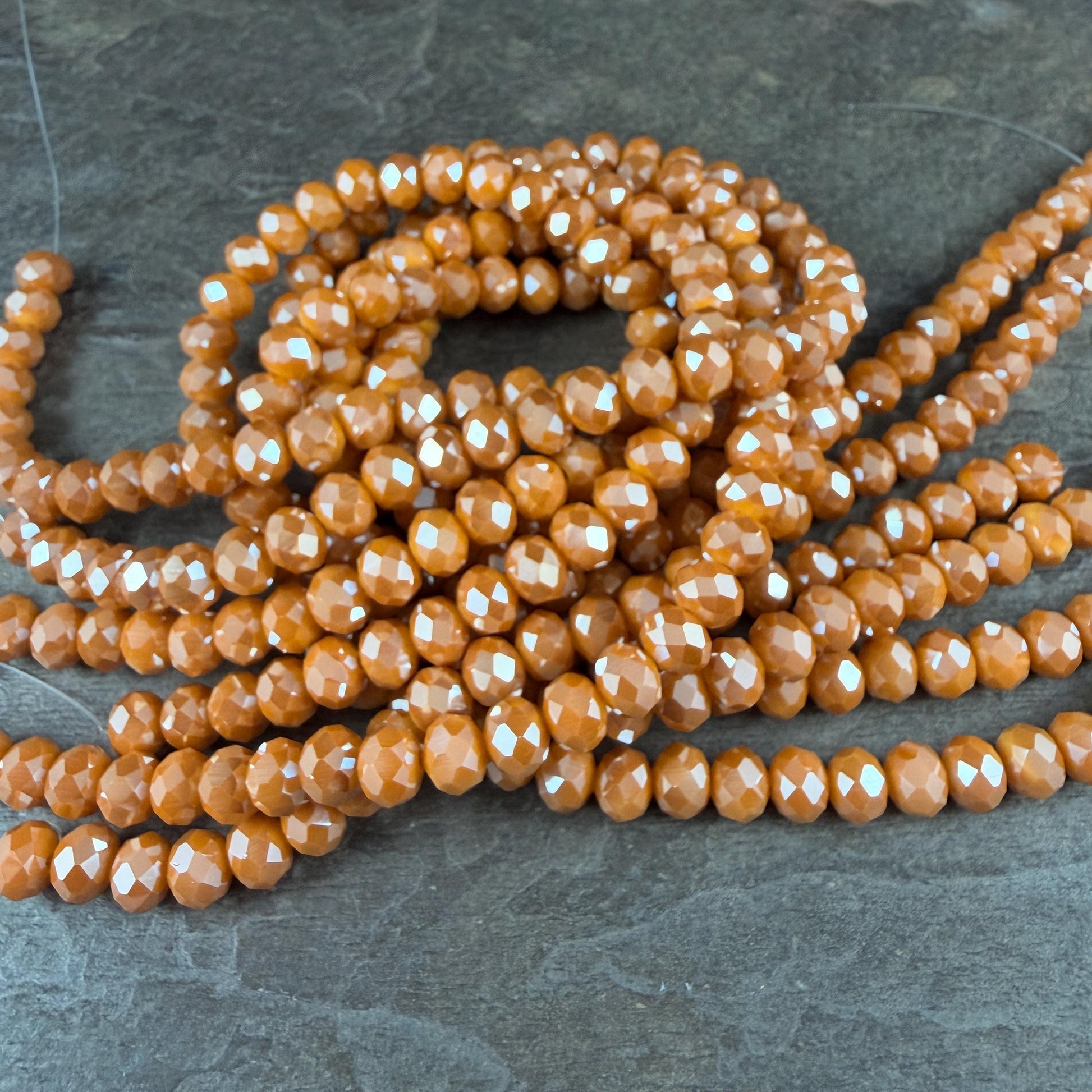 8x6mm Faceted Glass Rondelle, Marigold Yellow with AB Finish (MarigoldAB-8) * 36 Beads