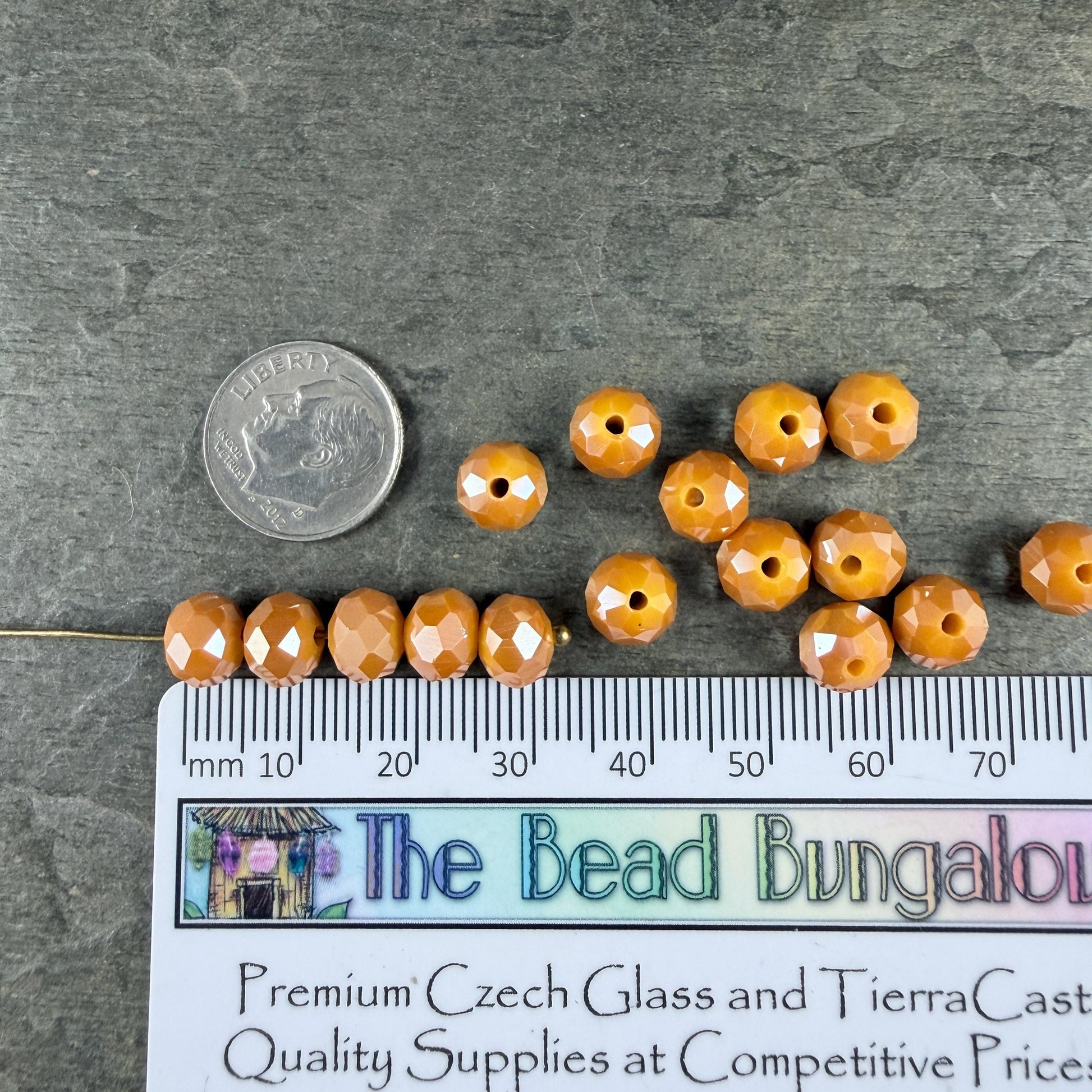 8x6mm Faceted Glass Rondelle, Marigold Yellow with AB Finish (MarigoldAB-8) * 36 Beads