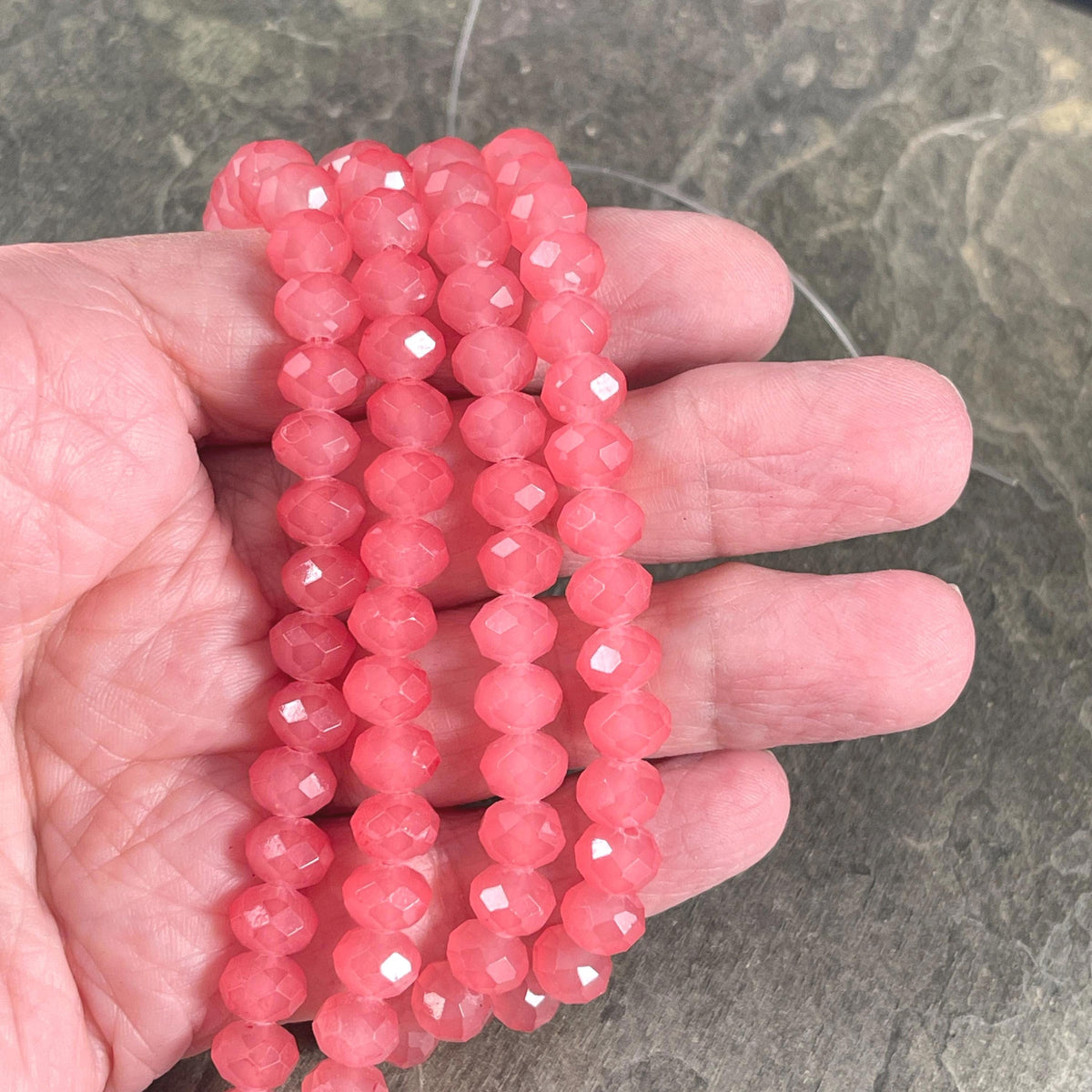Watermelon Pink 8x6mm Rondelle, Faceted Glass Beads (Watermelon-8) * 36 Beads