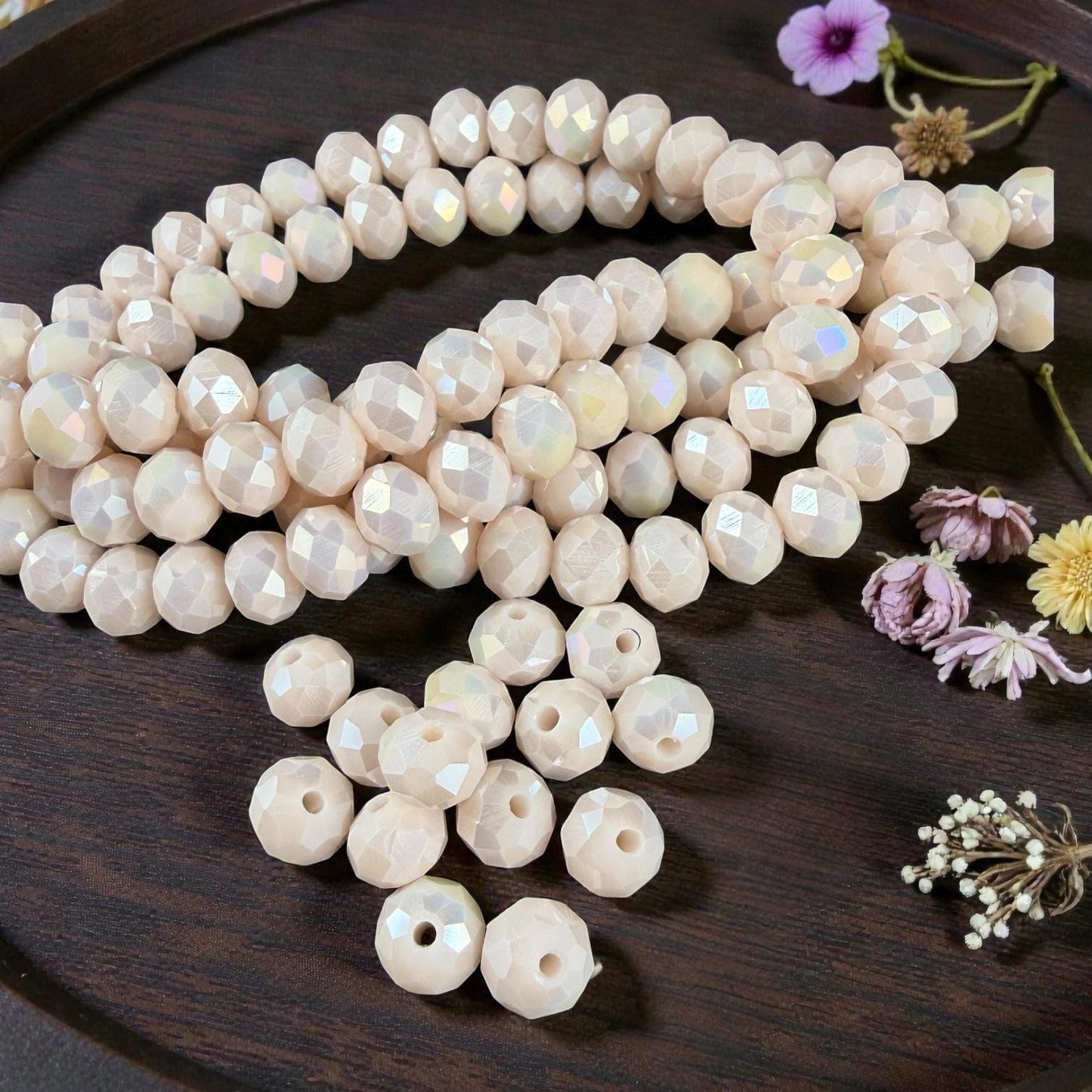 8x6mm Faceted Glass Rondelle, Ivory Beige with AB Finish (IvoryAB-8) * 36 Beads