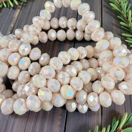 8x6mm Faceted Glass Rondelle, Ivory Beige with AB Finish (IvoryAB-8) * 36 Beads