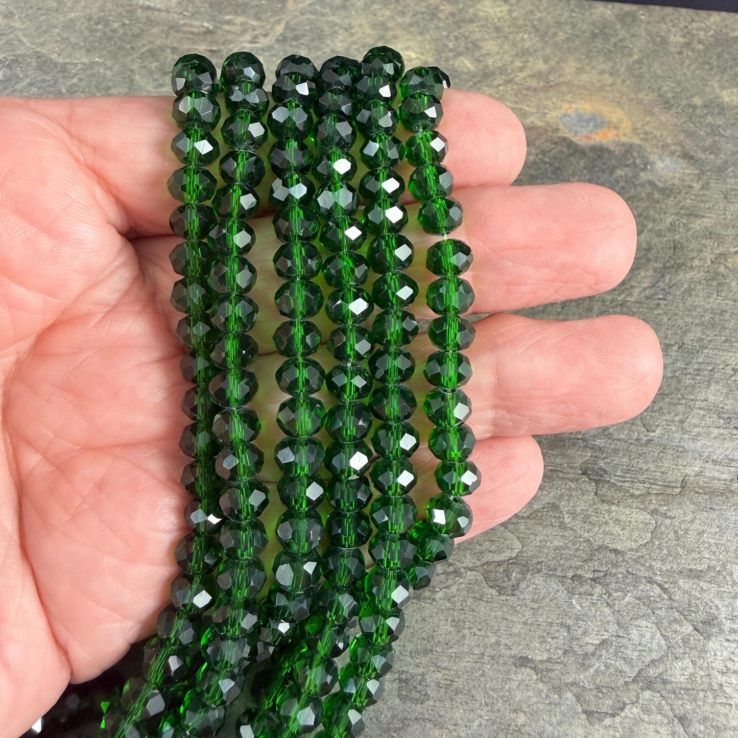 6x5mm Faceted Glass Beads, Transparent Emerald Green (Emerald-6) * 80 Beads