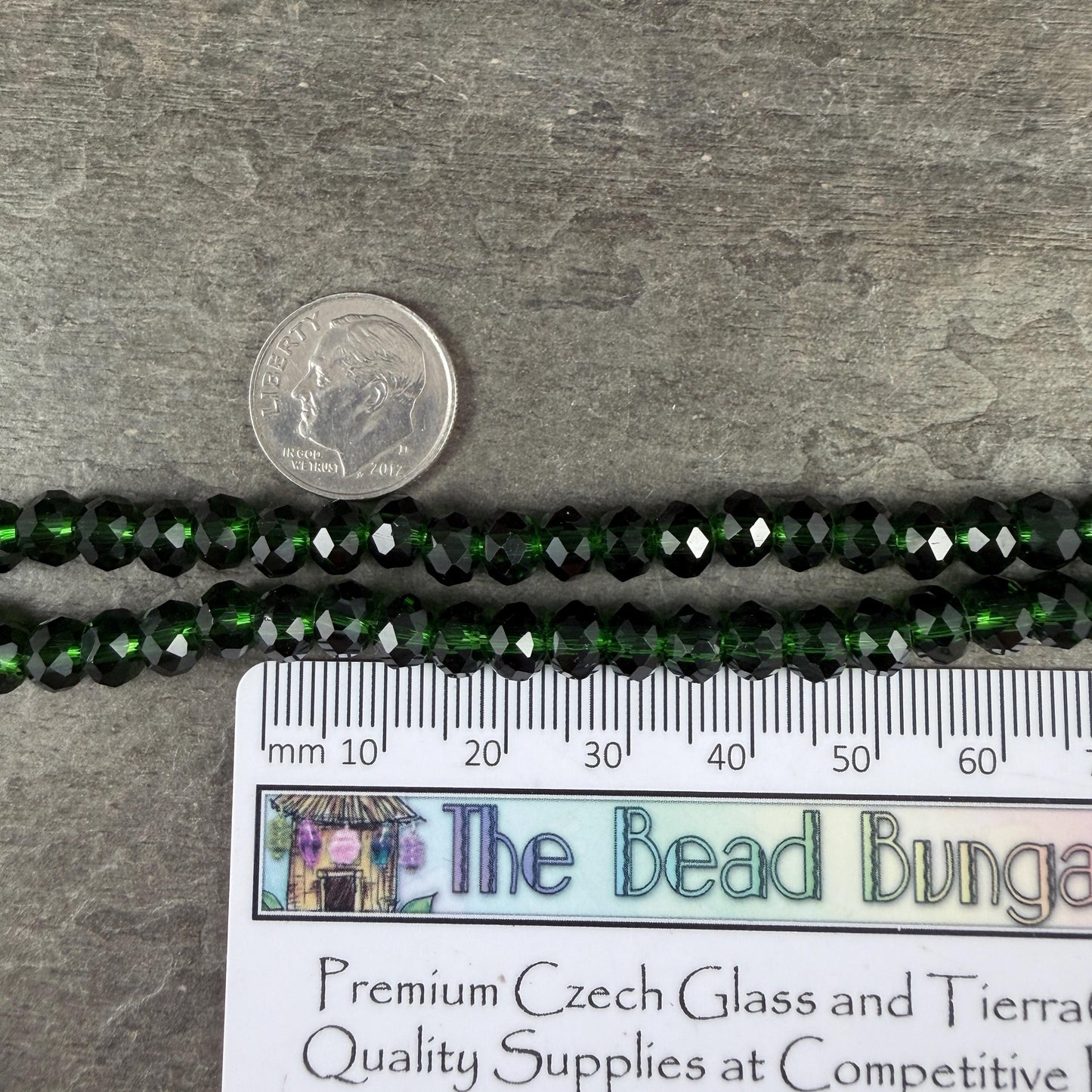 6x5mm Faceted Glass Beads, Transparent Emerald Green (Emerald-6) * 80 Beads