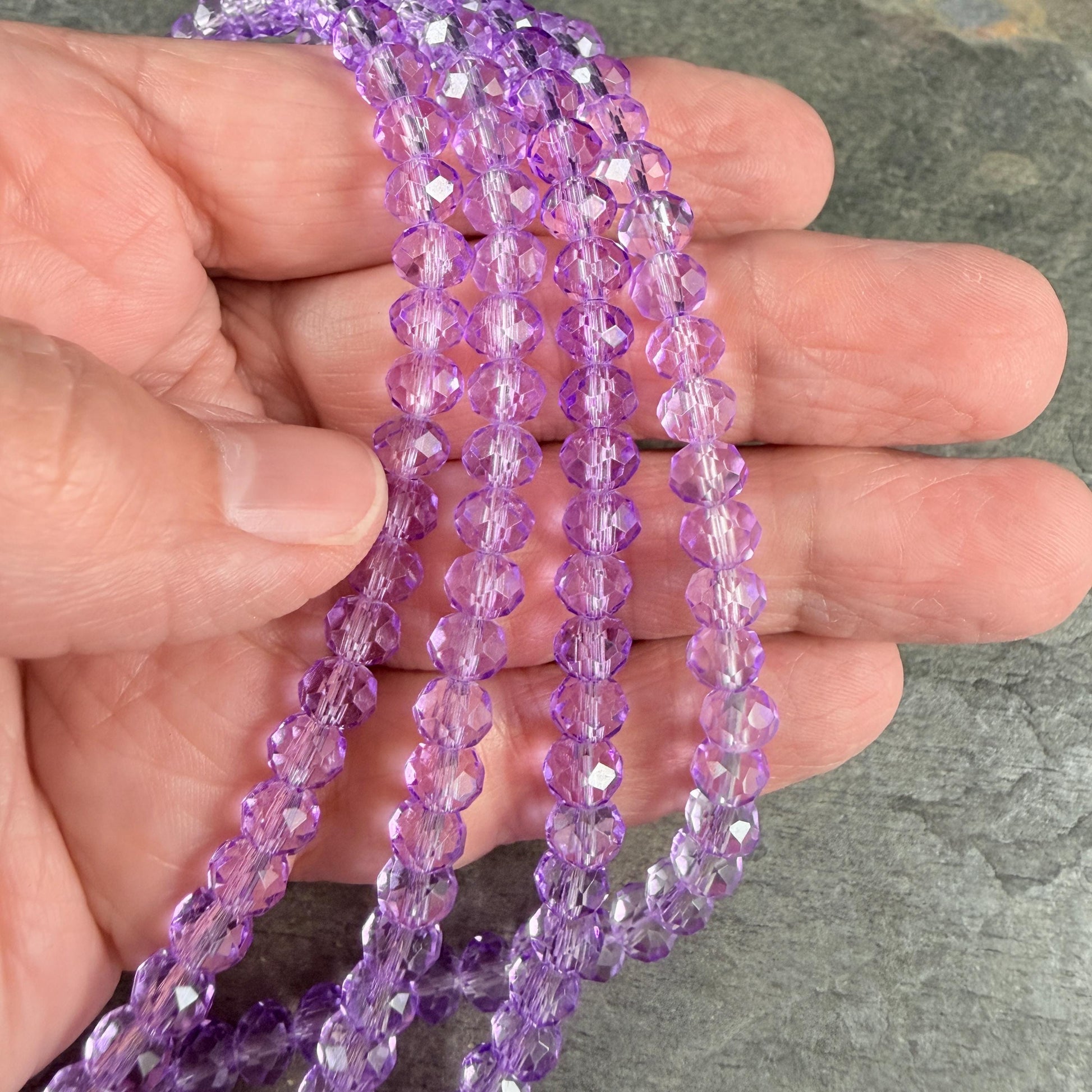 6x5mm Faceted Glass Beads, Transparent Orchid Purple (TOrchid-6) * 80 Beads