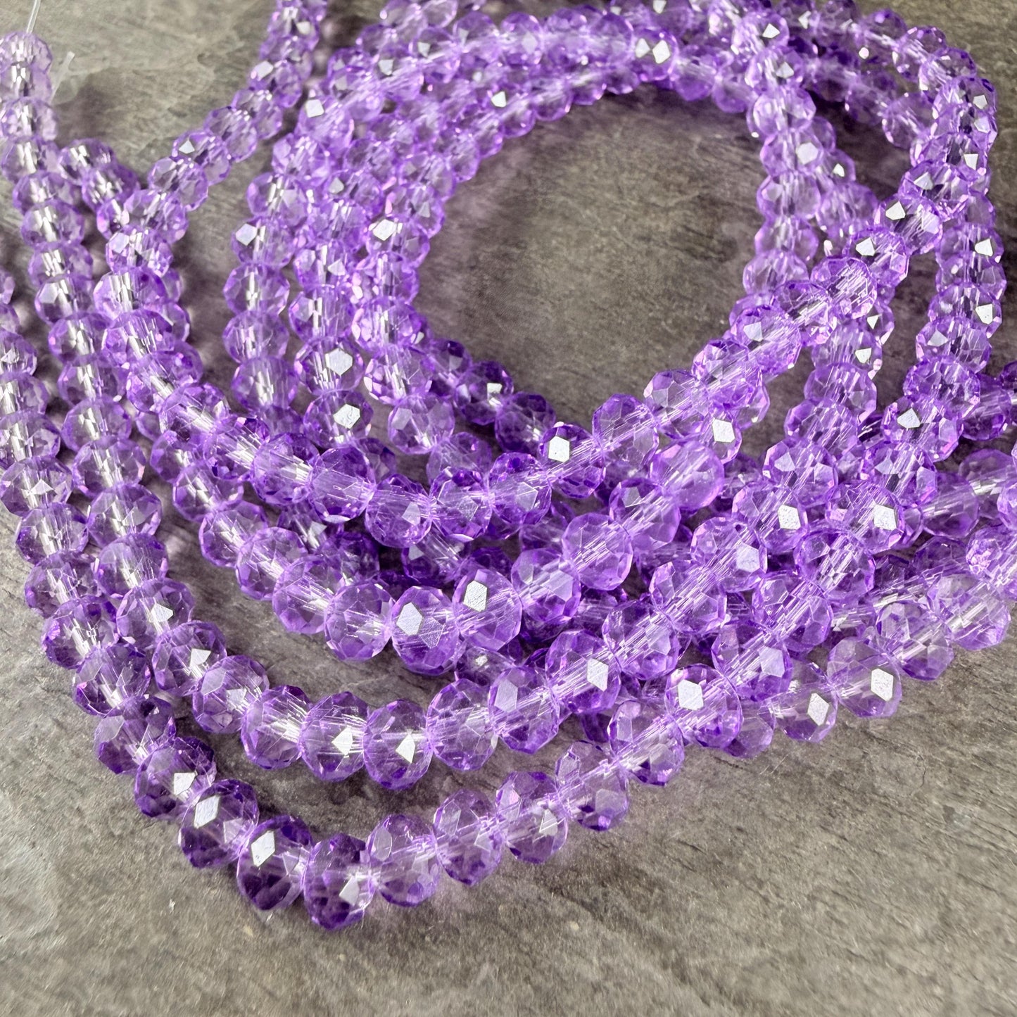 6x5mm Faceted Glass Beads, Transparent Orchid Purple (TOrchid-6) * 80 Beads