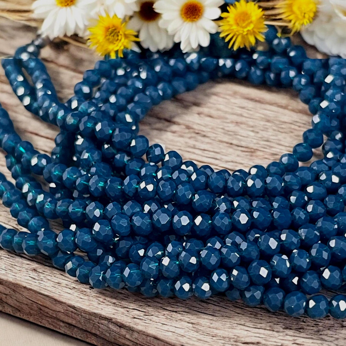 4x3mm Faceted Glass Beads, Navy Blue Rondelles (Navy-4) * 14" Strand