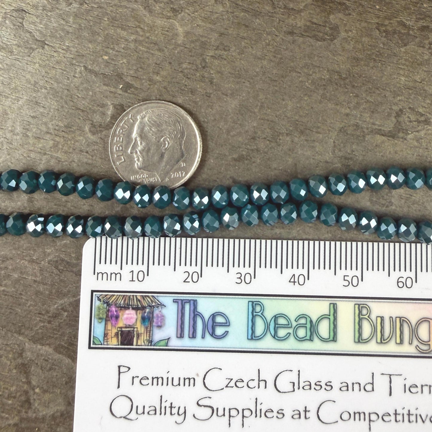 4x3mm Faceted Glass Beads, Opaque Teal Rondelles (DkTeal-4) * 14" Strand