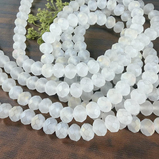 8x6mm Faceted Glass Rondelle, Etched Matte White (MatteWhite-8) * 36 Beads