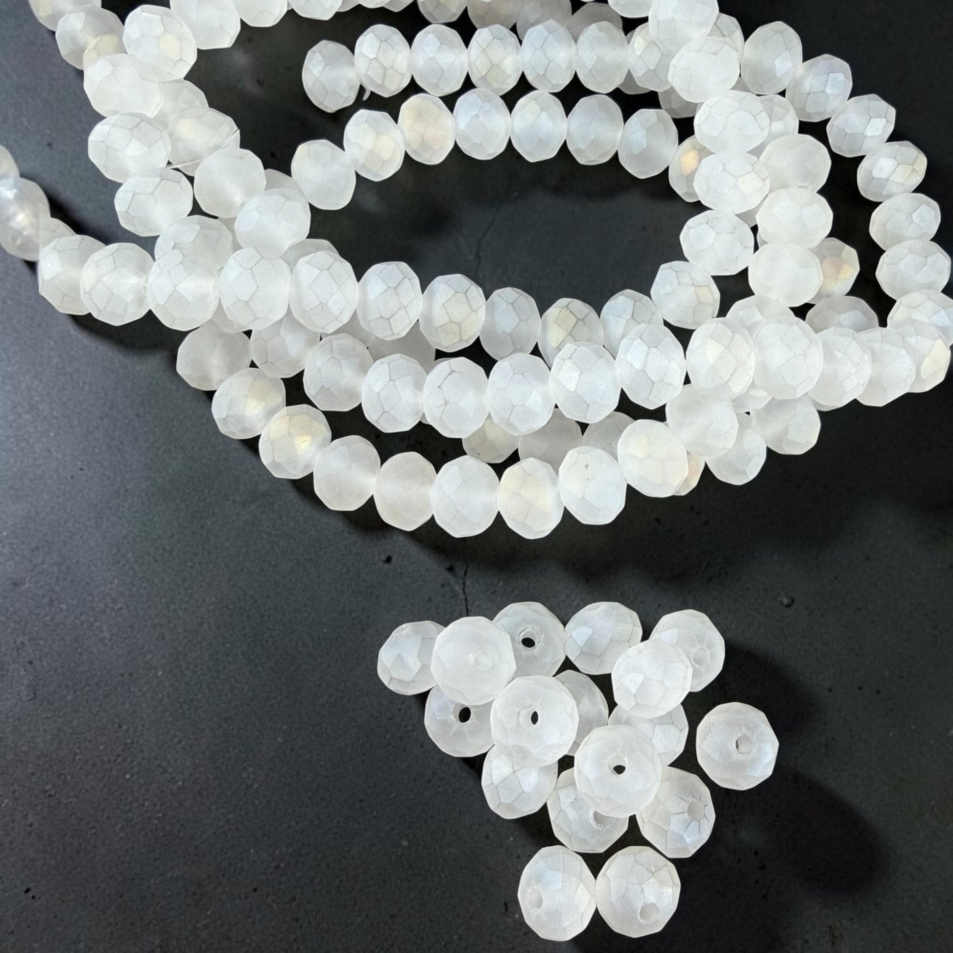 8x6mm Faceted Glass Rondelle, Etched Matte White (MatteWhite-8) * 36 Beads