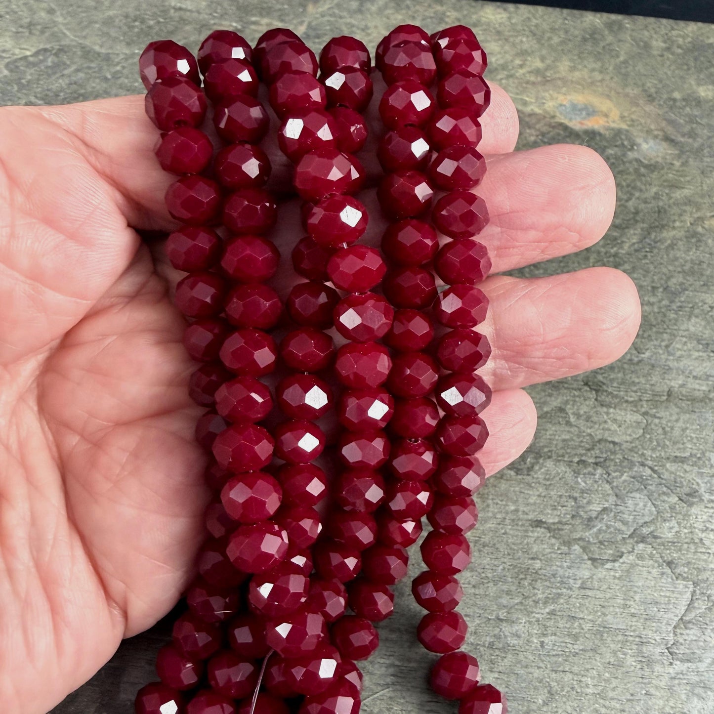 8x6mm Dark Red Rondelle, Garnet Faceted Glass Beads (Garnet-8) * 36 Beads