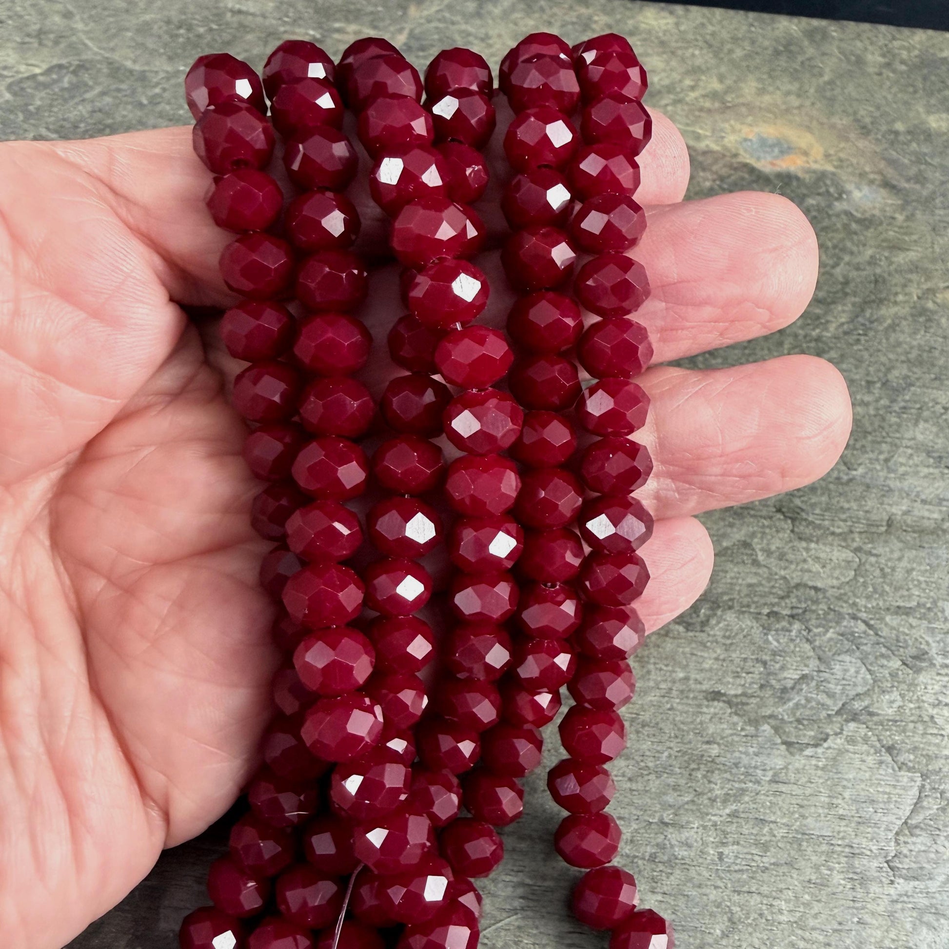 8x6mm Dark Red Rondelle, Garnet Faceted Glass Beads (Garnet-8) * 36 Beads