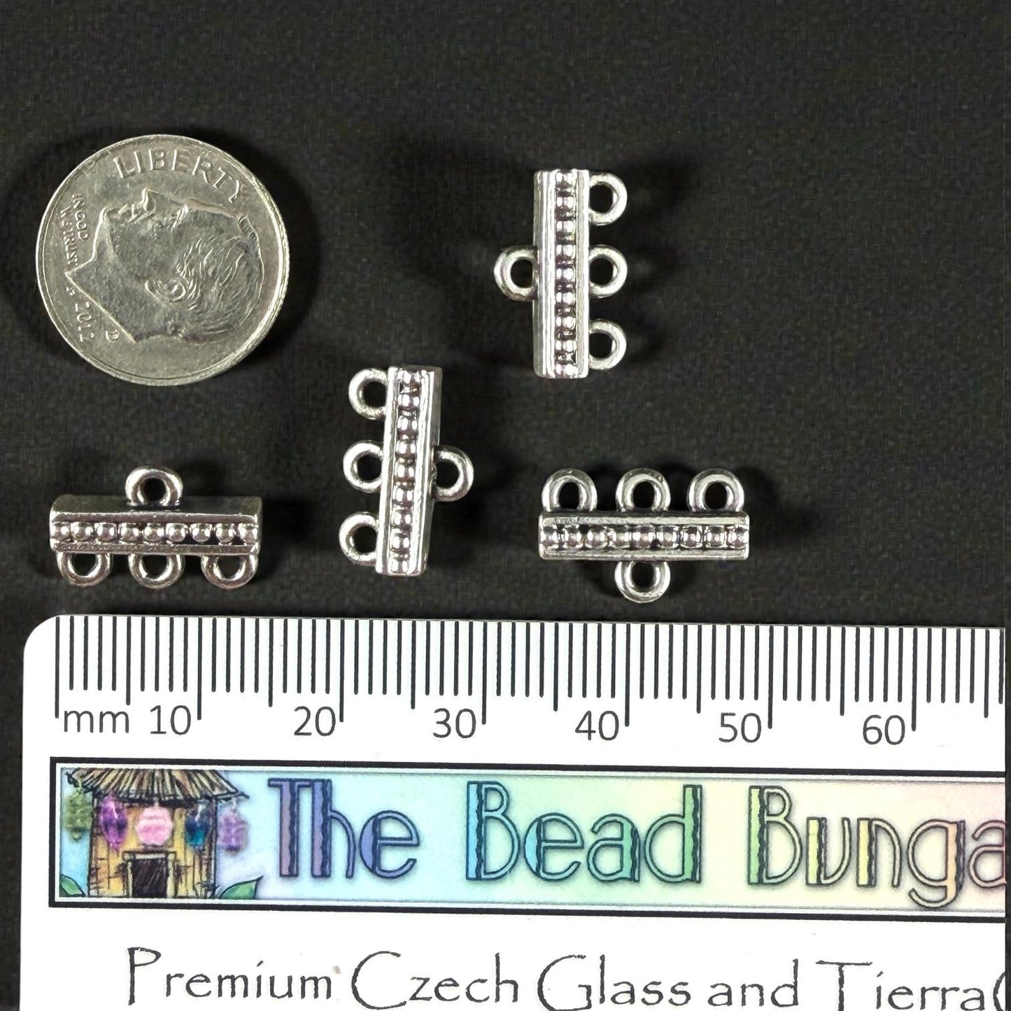 TierraCast Beaded 3 to 1 Link, Multi-Strand Connector Antiqued Silver Plated (PF/659-77) * Qty. 4