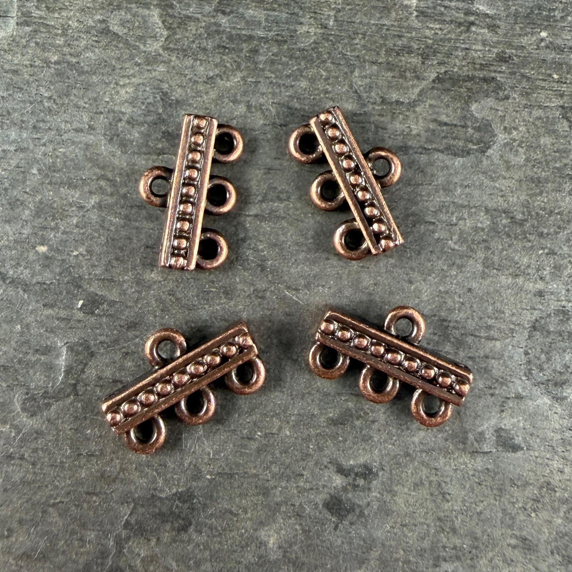 TierraCast Beaded 3 to 1 Link, Multi-Strand Connector Antiqued Copper Plated (PF/659-87) * Qty. 4