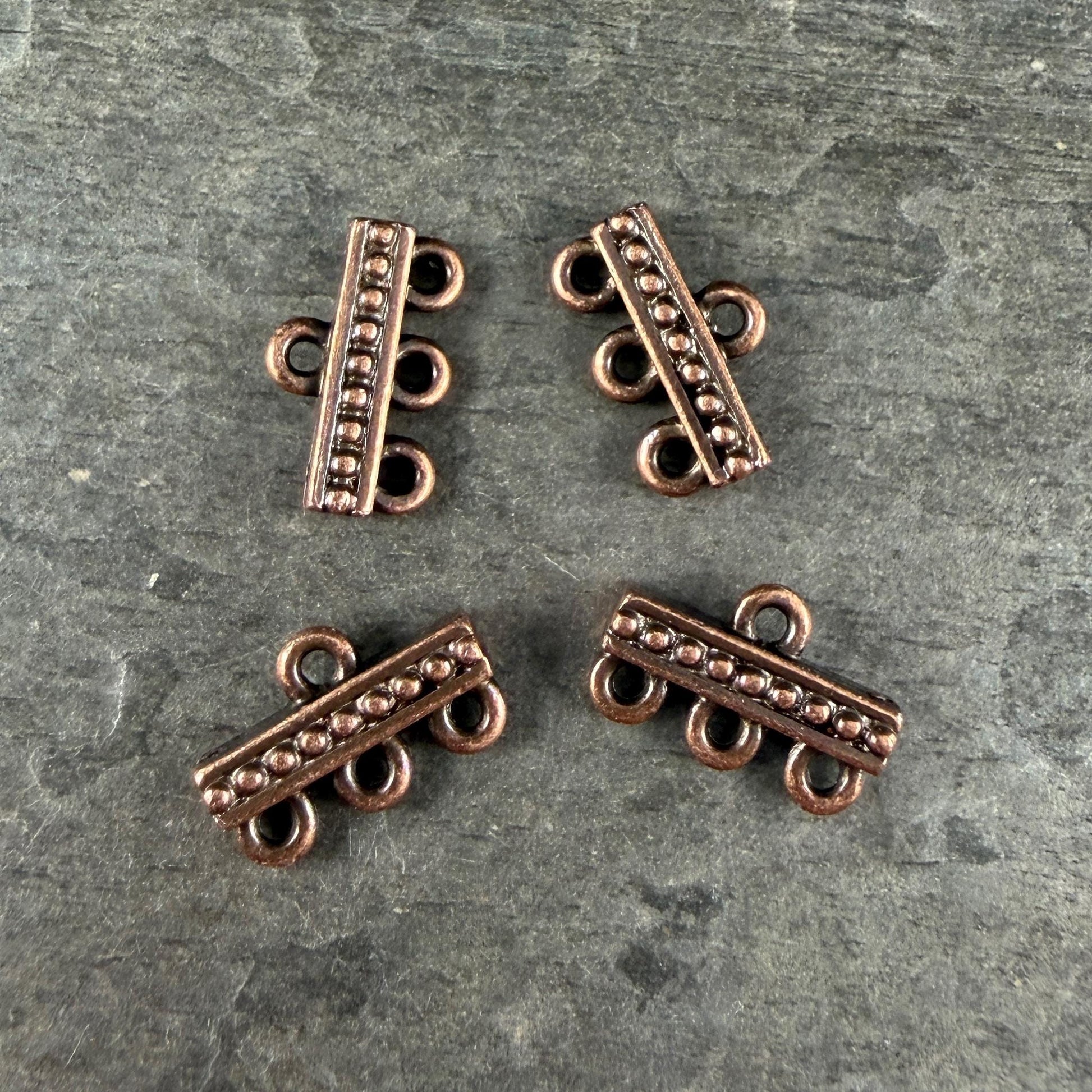 TierraCast Beaded 3 to 1 Link, Multi-Strand Connector Antiqued Copper Plated (PF/659-87) * Qty. 4
