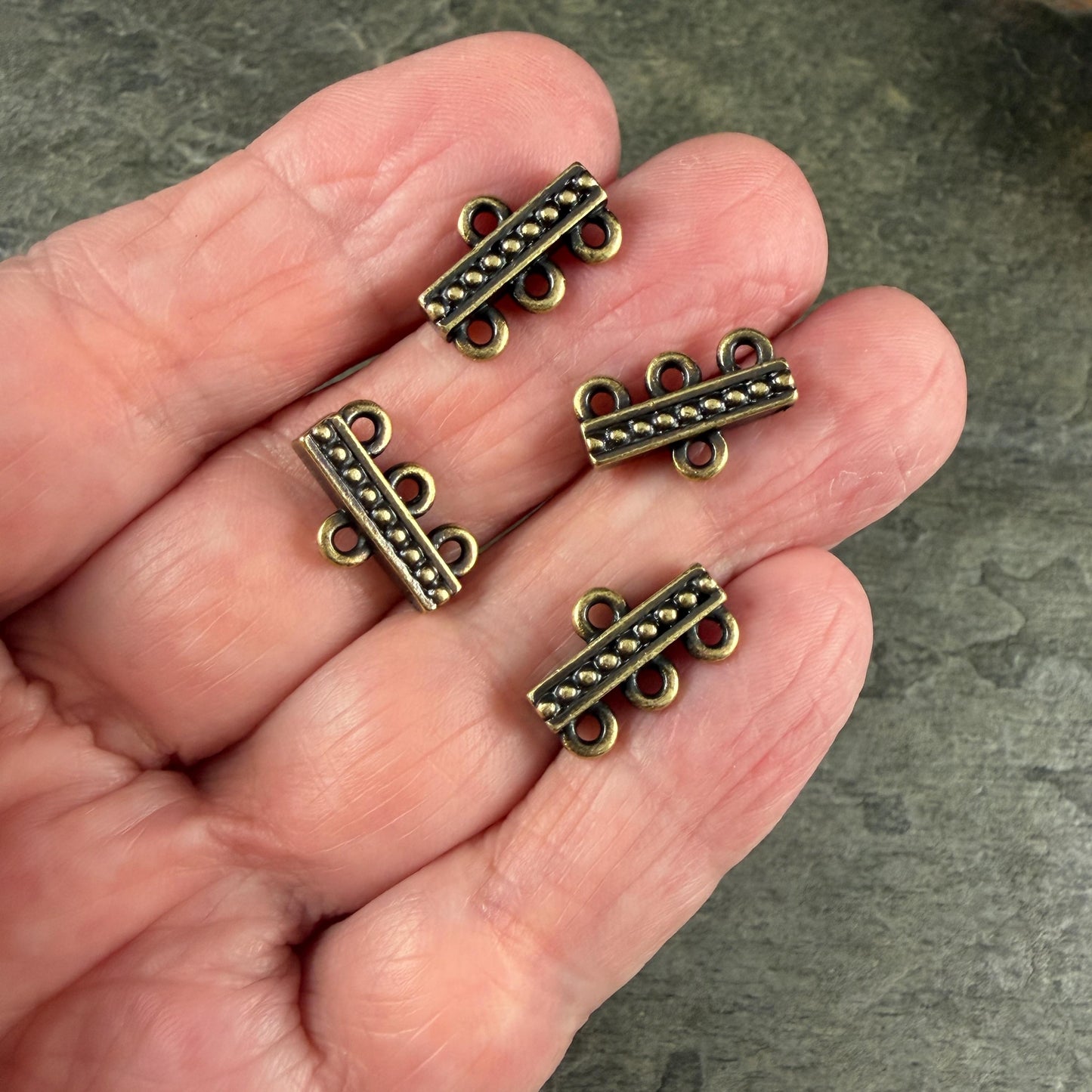 TierraCast Beaded 3 to 1 Link, Multi-Strand Connector Antiqued Brass Plated (PF/659-57) * Qty. 4