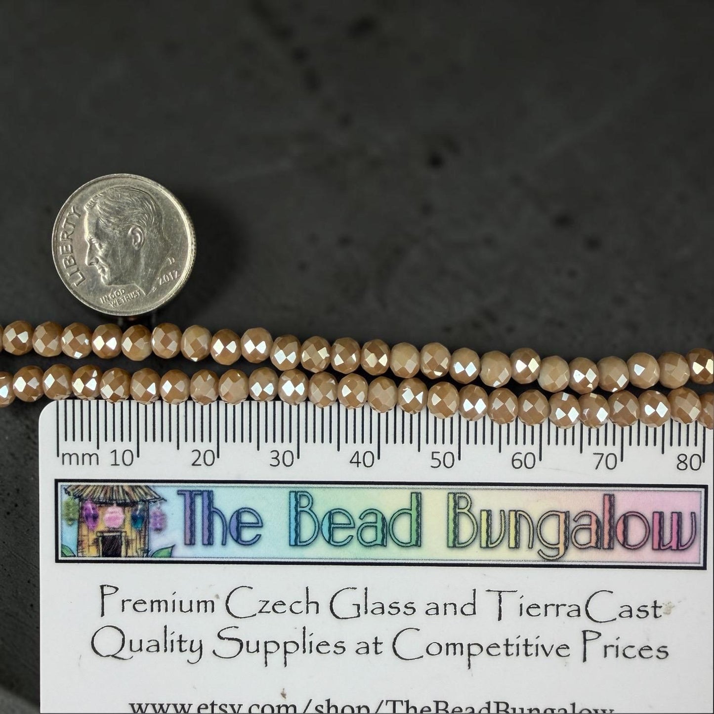 4x3mm Faceted Glass Beads, Light Tan with AB Finish (LtTanAB-4) * 14" Strand