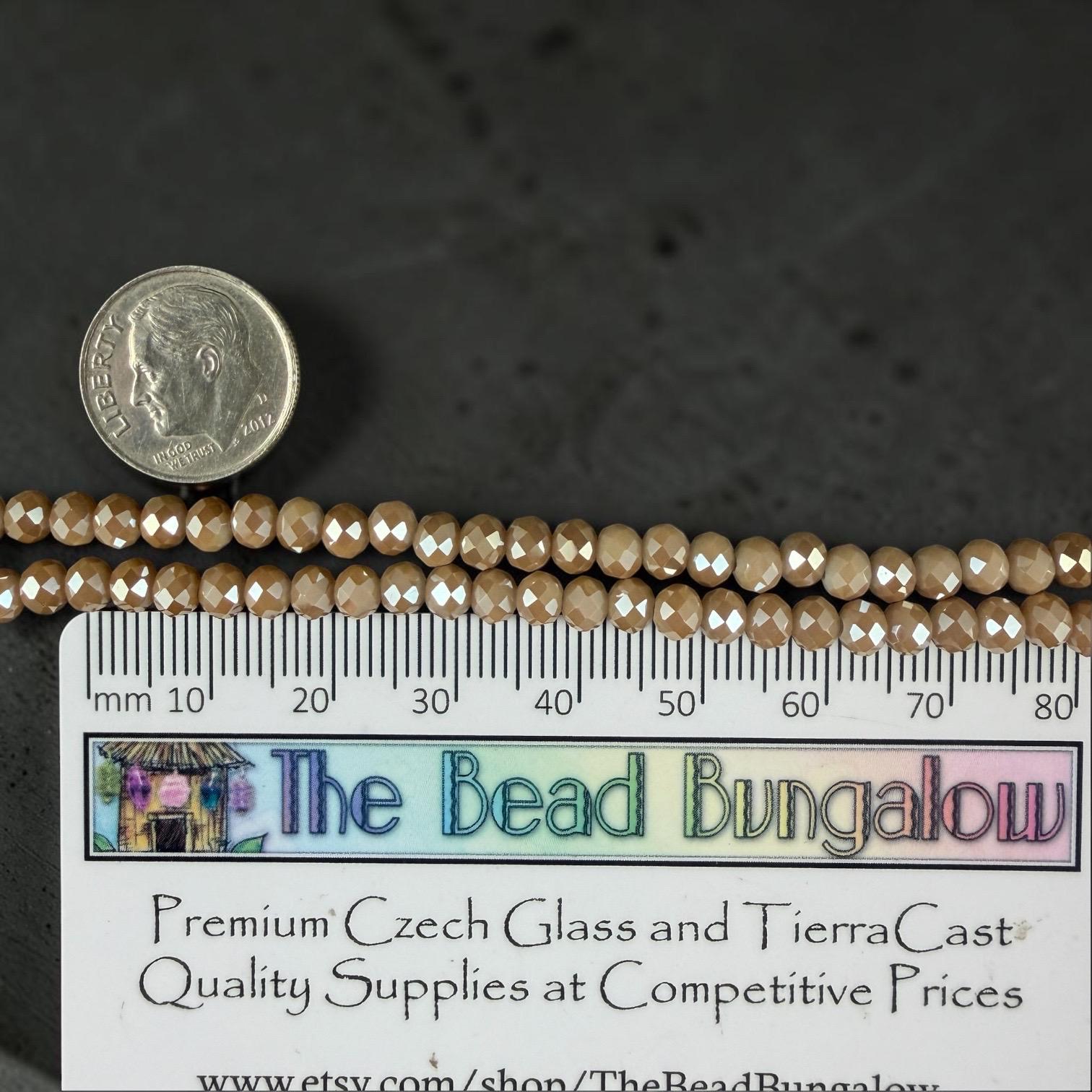 4x3mm Faceted Glass Beads, Light Tan with AB Finish (LtTanAB-4) * 14" Strand