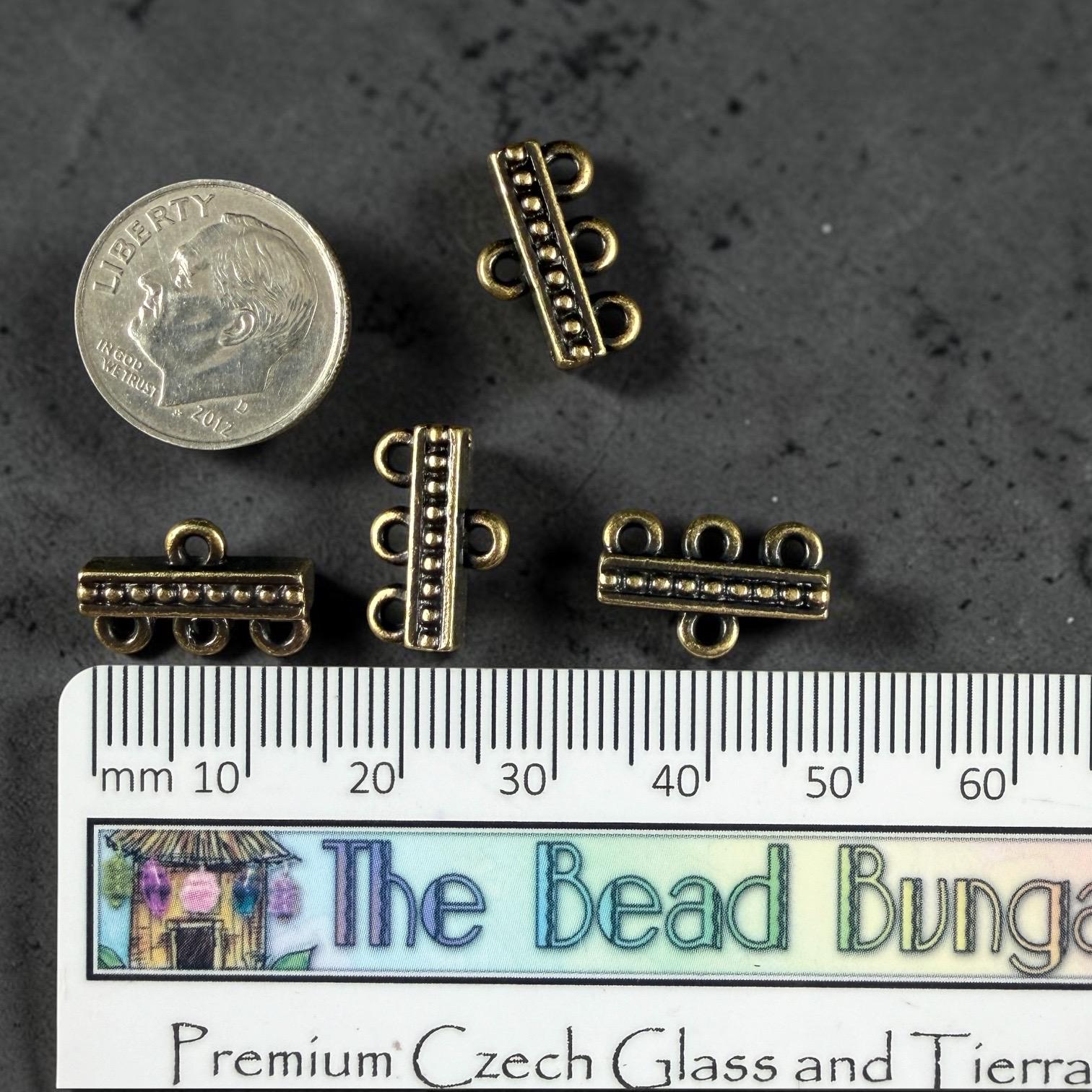 TierraCast Beaded 3 to 1 Link, Multi-Strand Connector Antiqued Brass Plated (PF/659-57) * Qty. 4