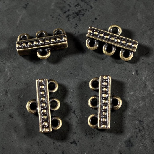 TierraCast Beaded 3 to 1 Link, Multi-Strand Connector Antiqued Brass Plated (PF/659-57) * Qty. 4