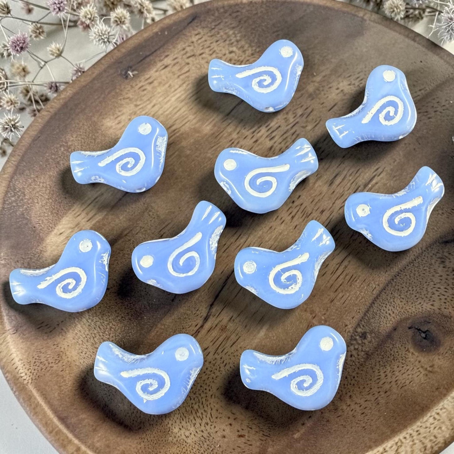 Czech Beads - Glass Bird Bead, 12x16mm, Light Blue and White (33010/46401) * 10 Beads