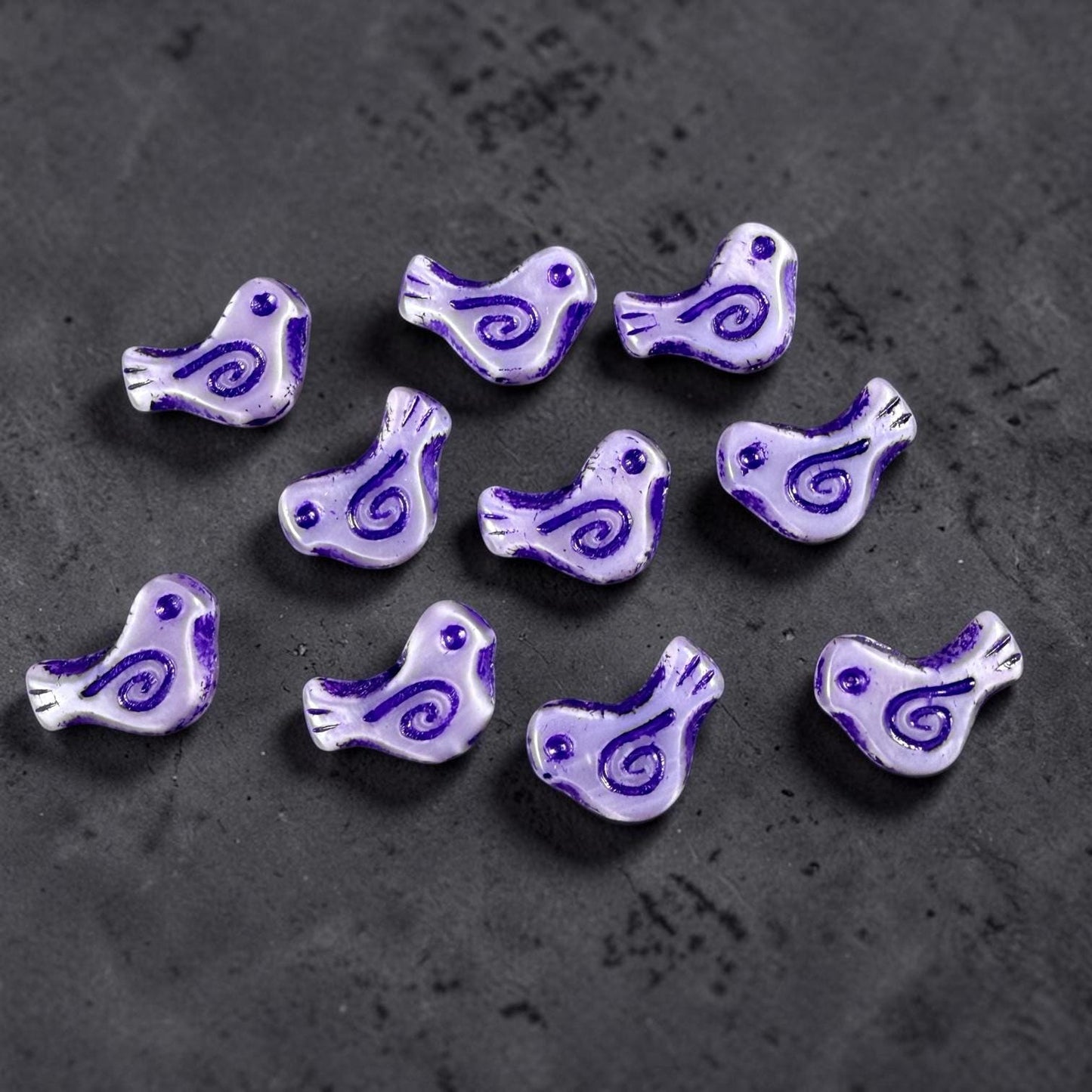 Czech Beads - Glass Bird Bead, 12x16mm, Purple (26016-54326) * 10 Beads