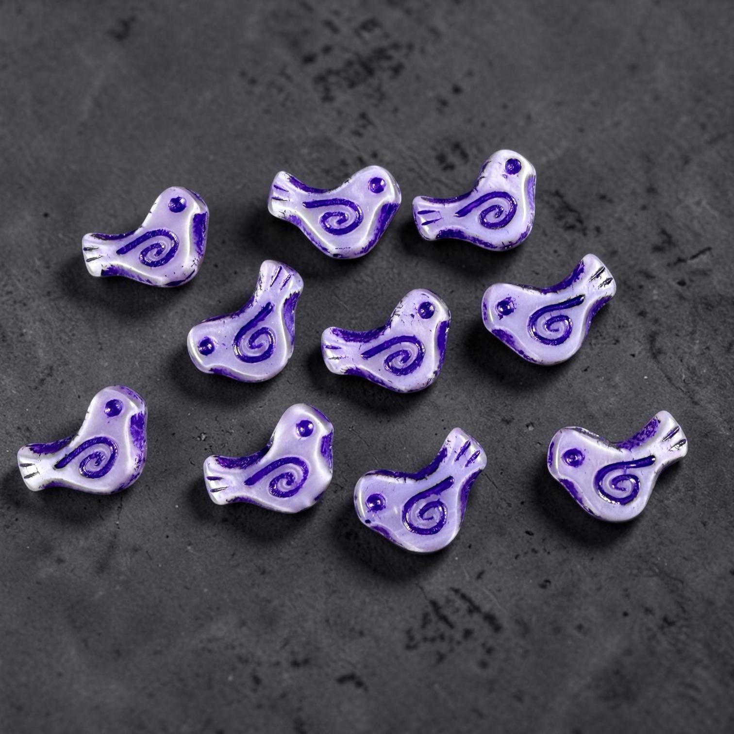 Czech Beads - Glass Bird Bead, 12x16mm, Purple (26016-54326) * 10 Beads