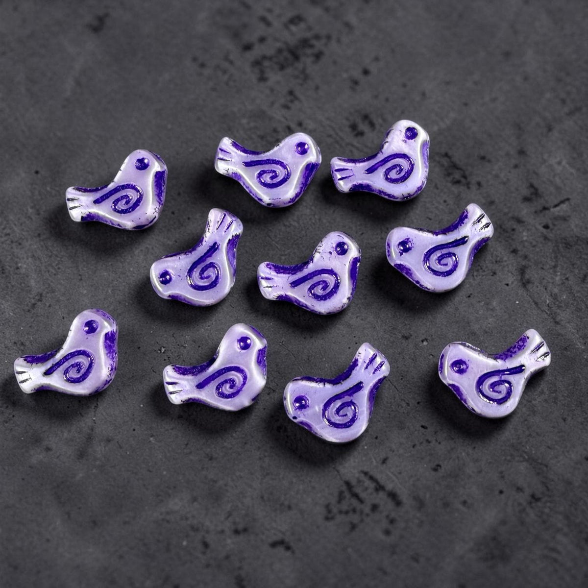 Czech Beads - Glass Bird Bead, 12x16mm, Purple (26016-54326) * 10 Beads