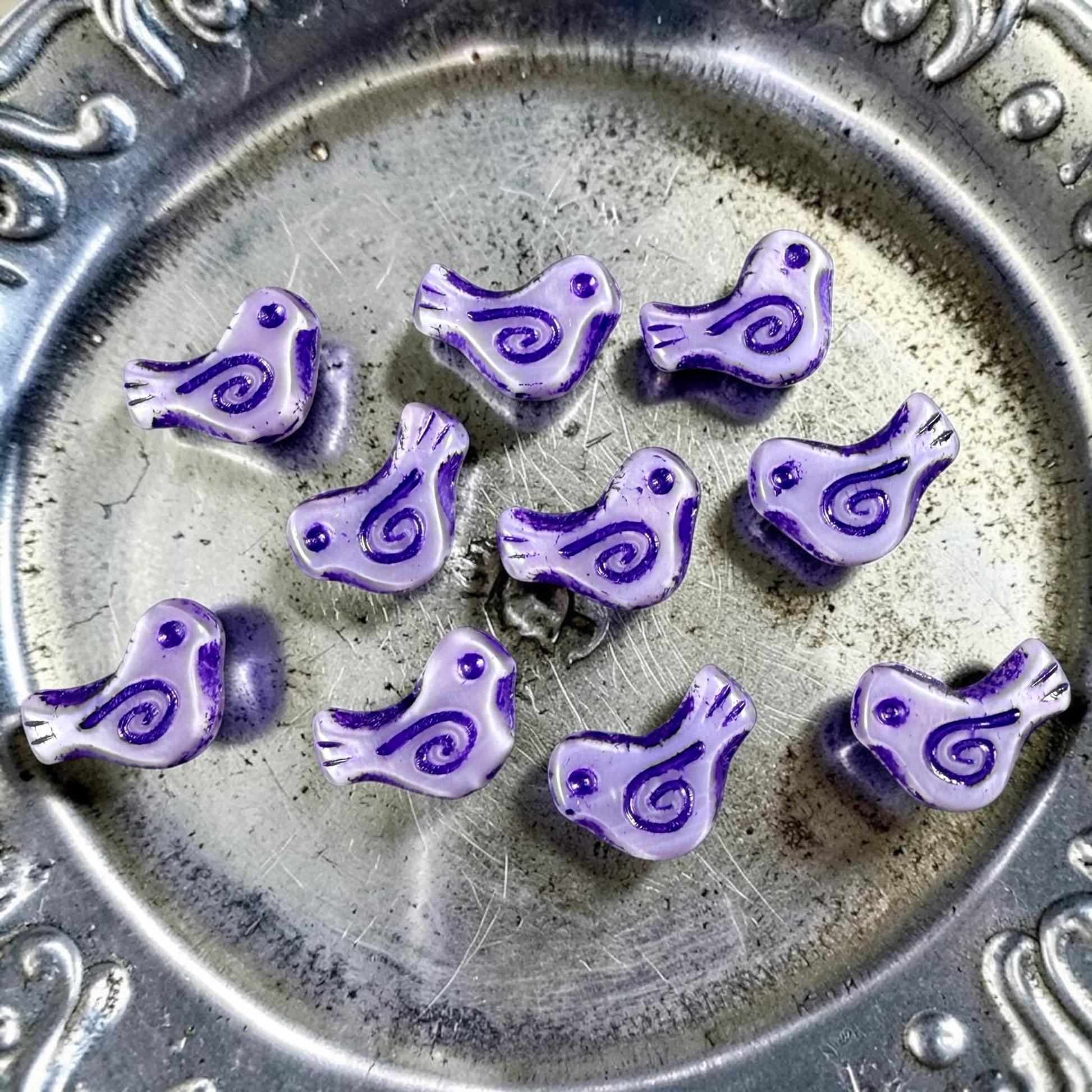 Czech Beads - Glass Bird Bead, 12x16mm, Purple (26016-54326) * 10 Beads