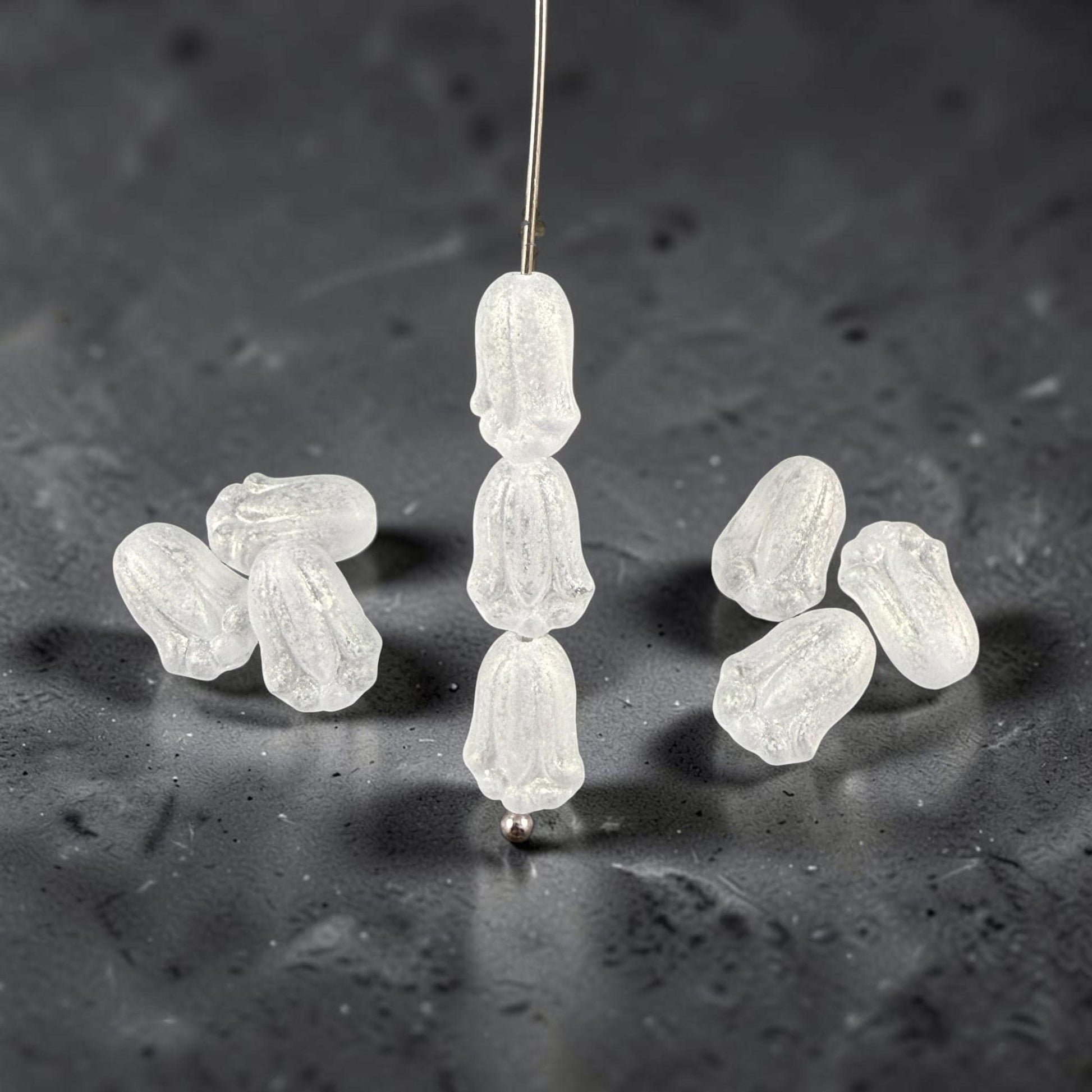 Matte Crystal Flower with AB Finish Czech Glass Beads 12x8mm Lily Bud Flower Frosty White Flower Bead (LBud30) Czech Flower * Qty. 12