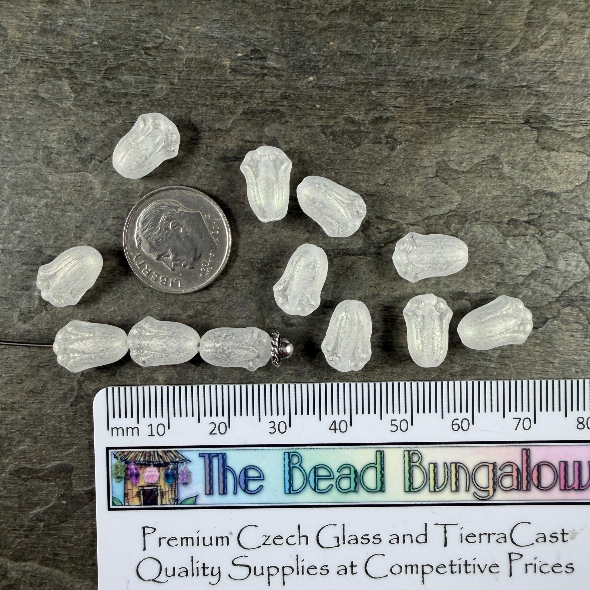 Matte Crystal Flower with AB Finish Czech Glass Beads 12x8mm Lily Bud Flower Frosty White Flower Bead (LBud30) Czech Flower * Qty. 12