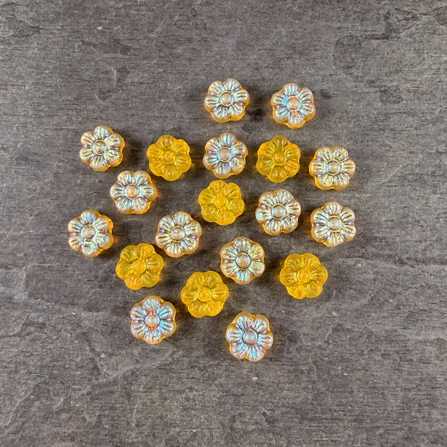 Czech Glass Beads - 8.25mm Bright Yellow Flower with AB (PTB6) * Qty. 16
