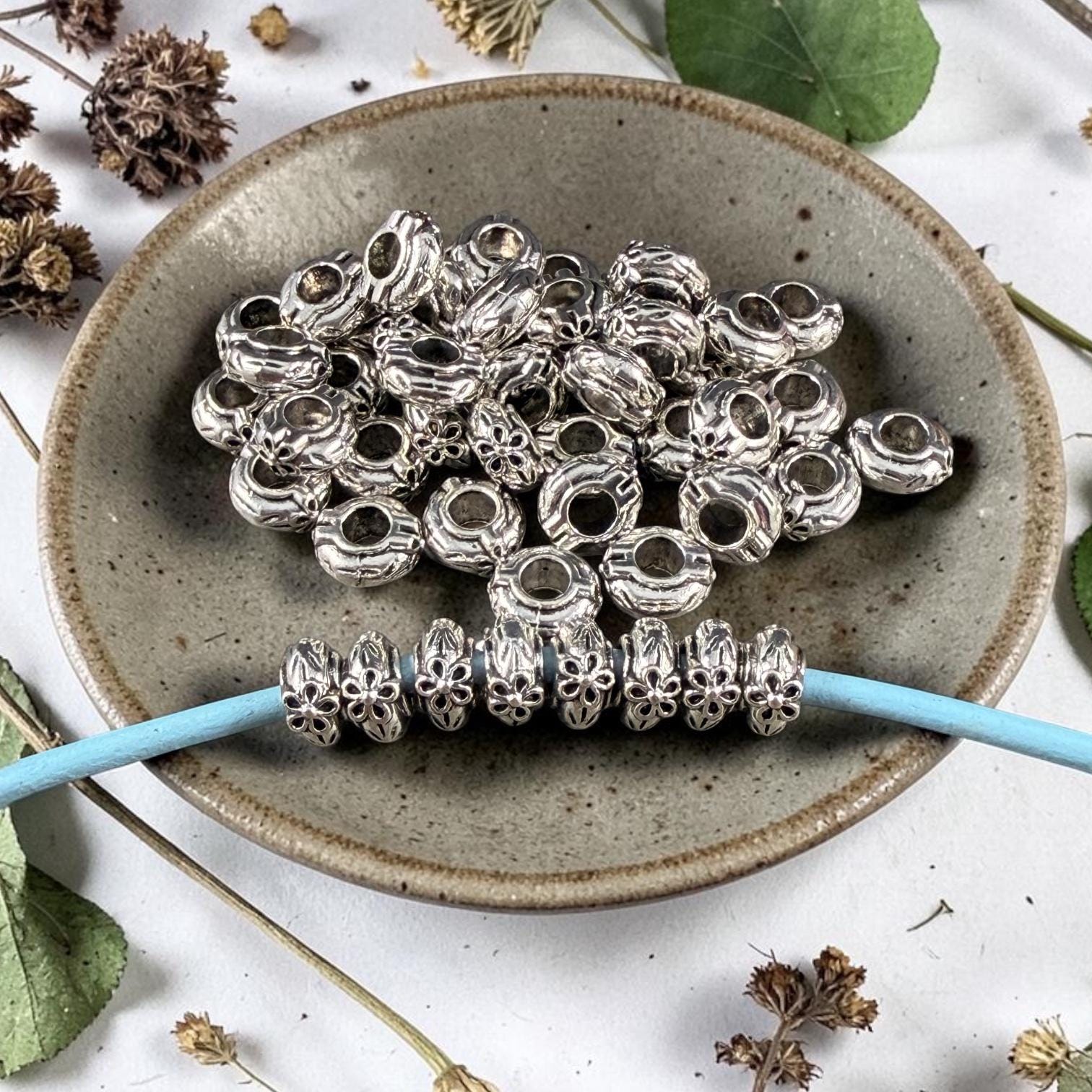 Antiqued Silver Large Hole Beads, 6.5x3mm Rondelle with 2.5mm Hole (T005-06AS) * Qty. 100