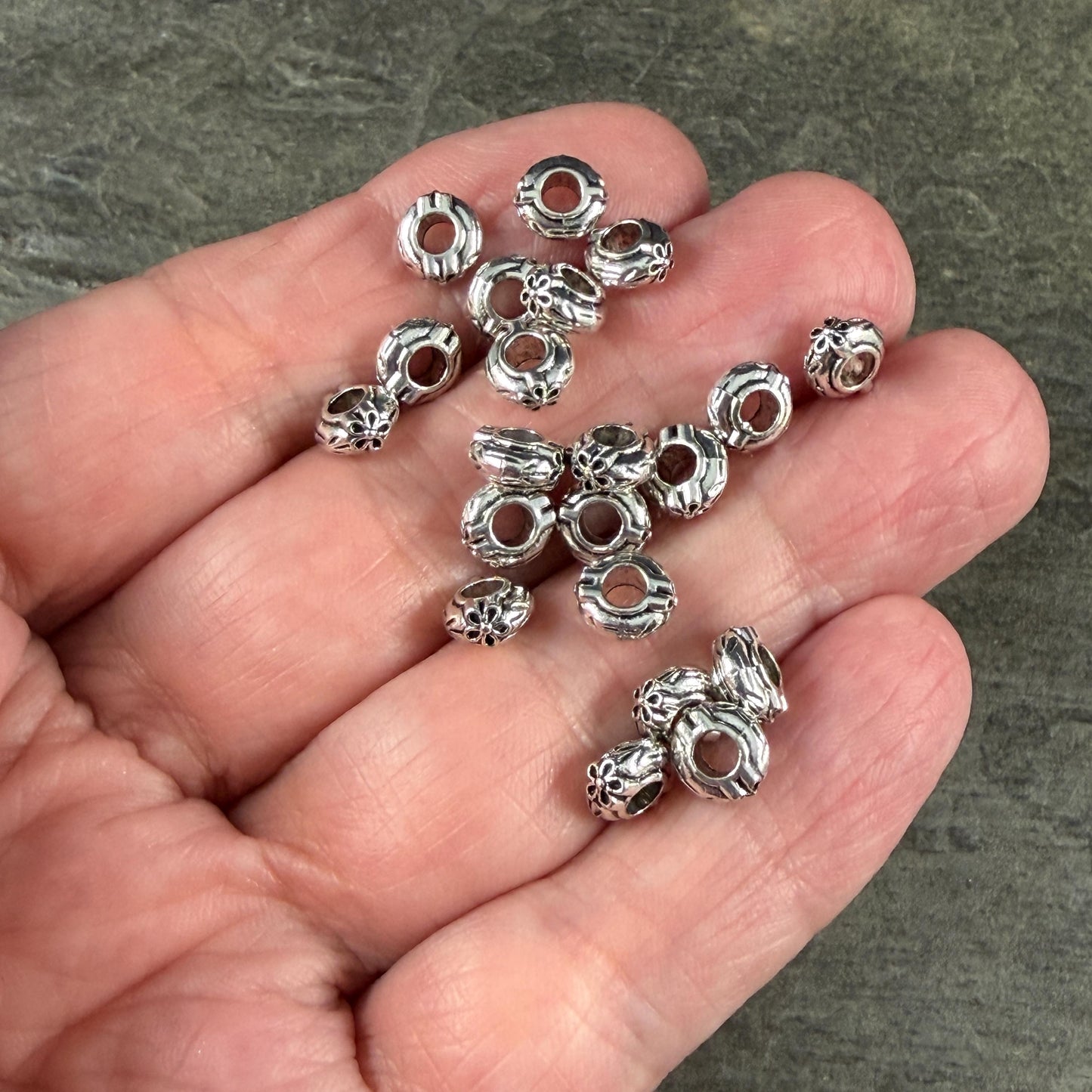 Antiqued Silver Large Hole Beads, 6.5x3mm Rondelle with 2.5mm Hole (T005-06AS) * Qty. 100