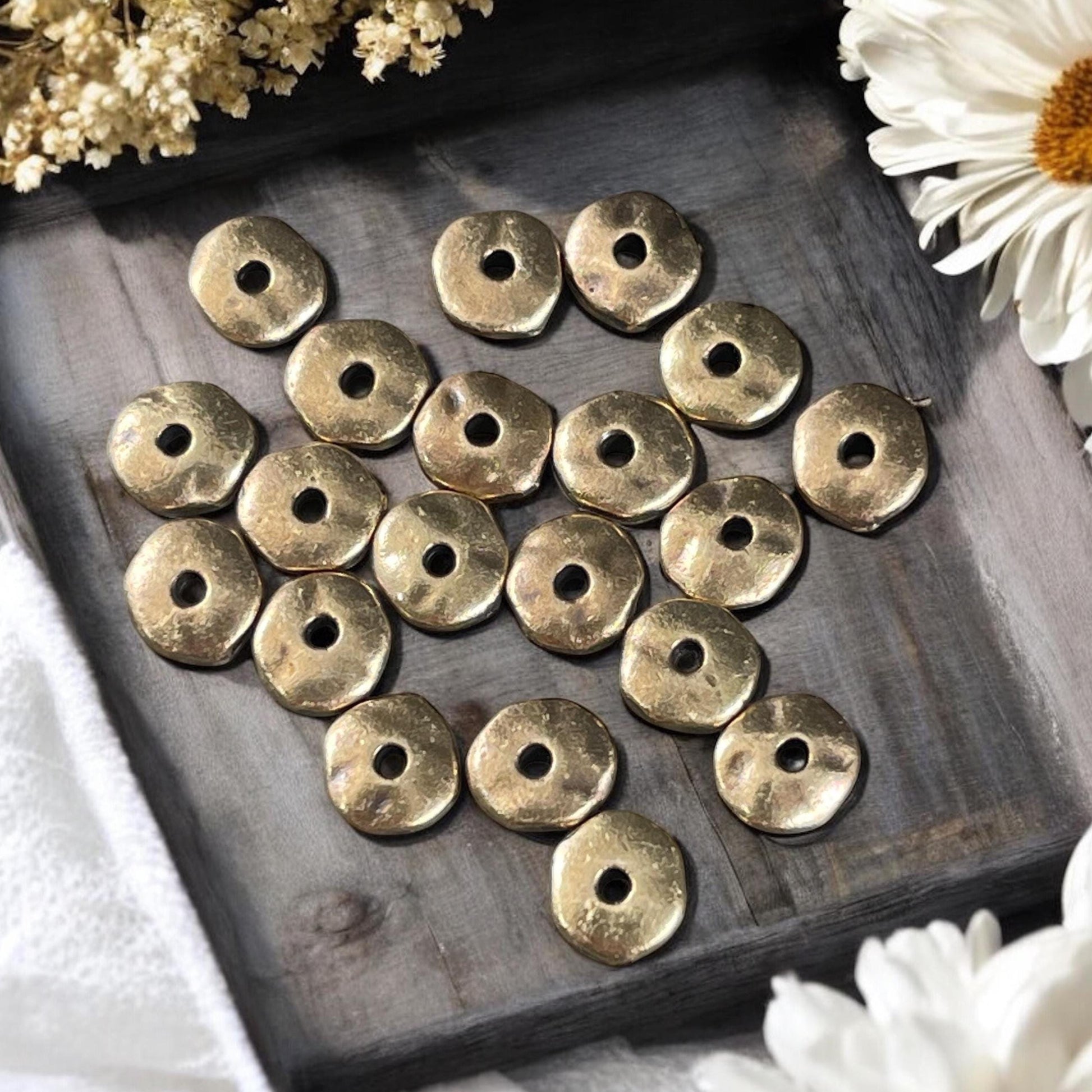TierraCast 7mm Nugget Rondelle, Antiqued Brass Plated (PF/399-57) * Qty. 20