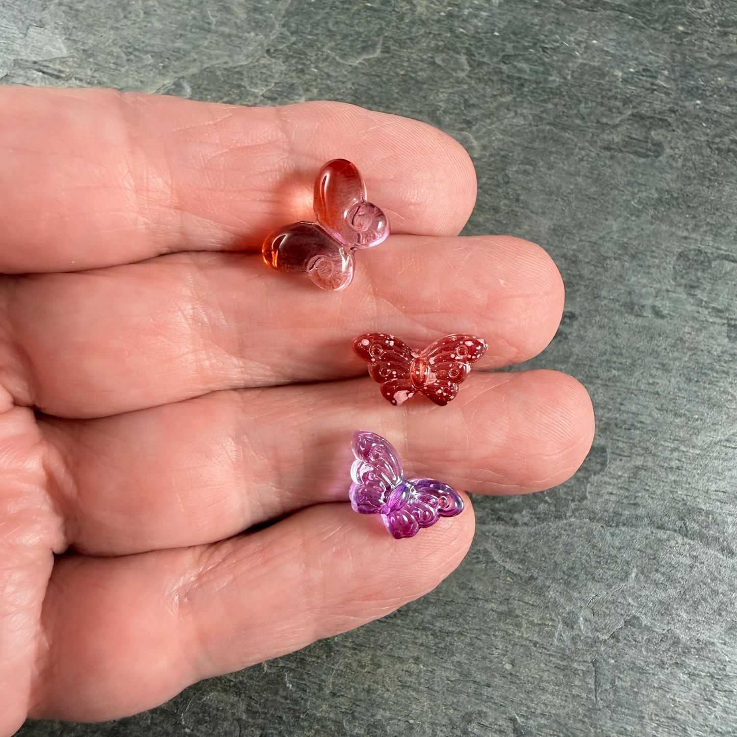 Glass Beads - Dark Purple and Orange Butterfly Mix * 16 Beads